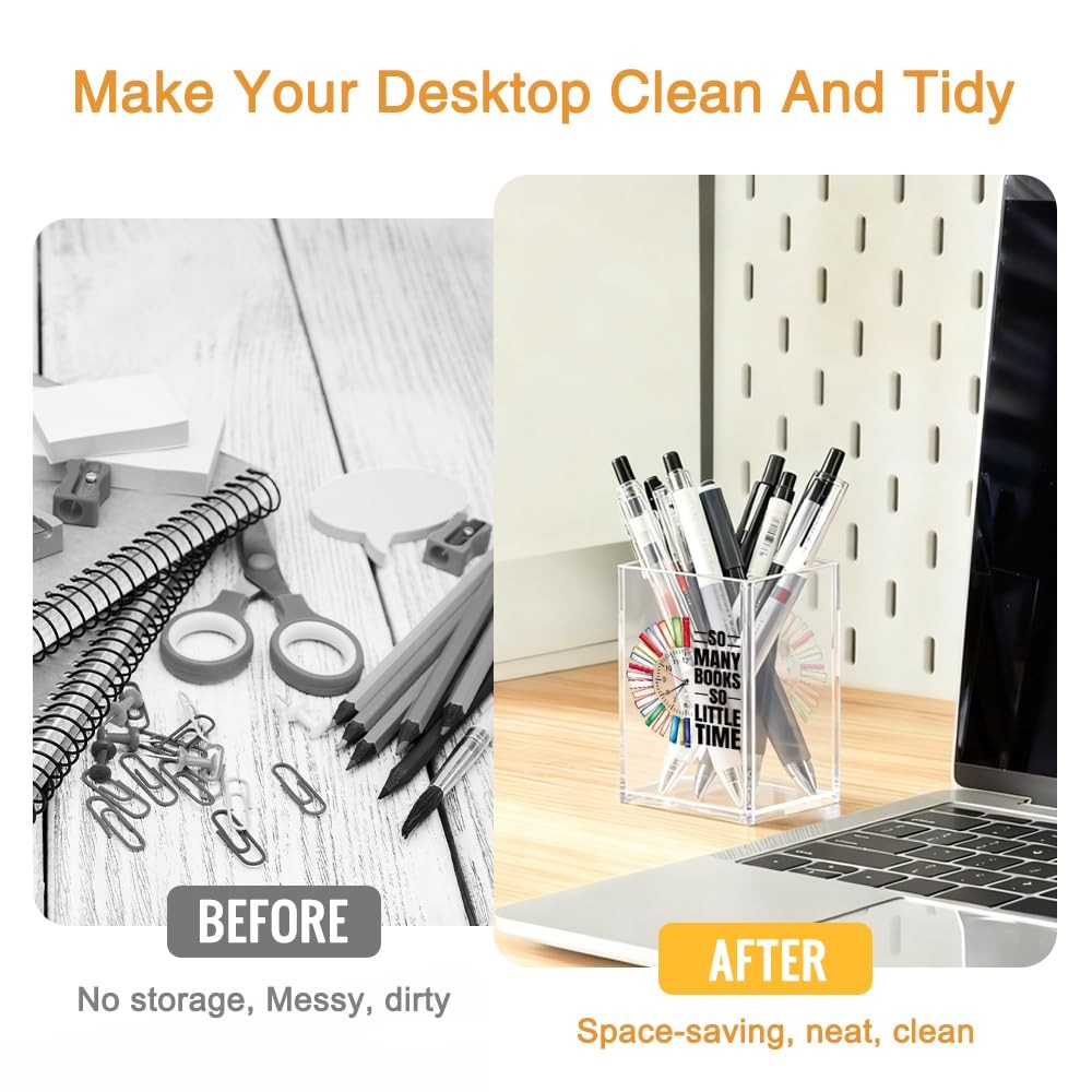 So Many Books So Little Time Acrylic Cosmetic Pencil Pen Holder Cup, Funny Bo…