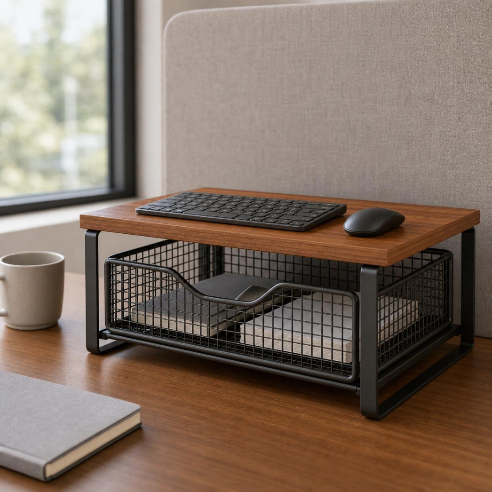 Desktop Storage Rack Wood-Look 2 Tier Desk Shelf Compact