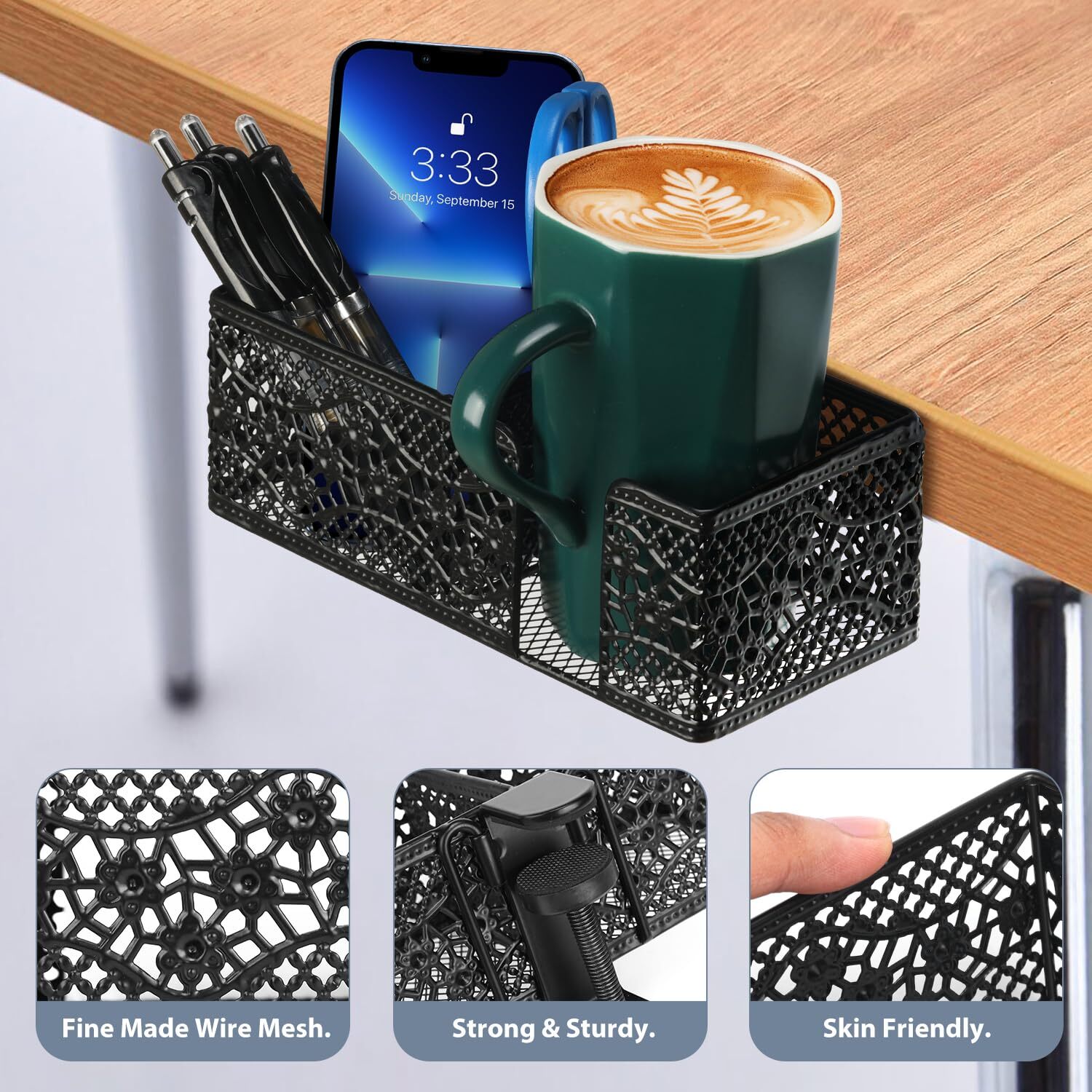 Desk Organizer Clip on Desk Cup Holder Pencil Holder for Desk Storage Beverag…
