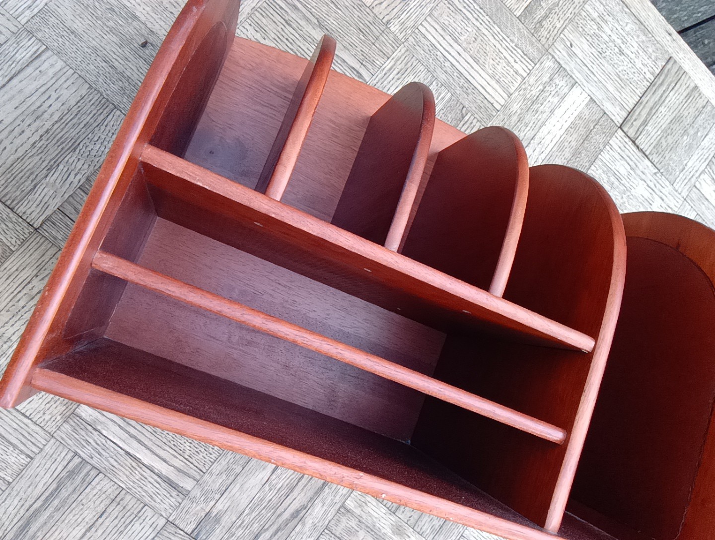 Vintage REAL Wood Leatherette Rattan Desktop Document & Mail Organizer RARE VNC