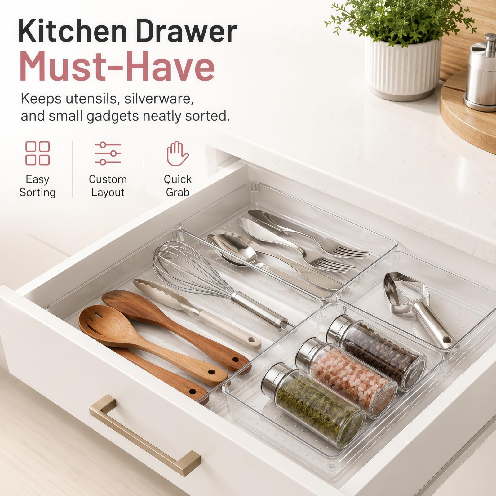 8 Pack Large Clear Plastic Drawer Organizer Bins – Acrylic Bathroom Drawer Or…