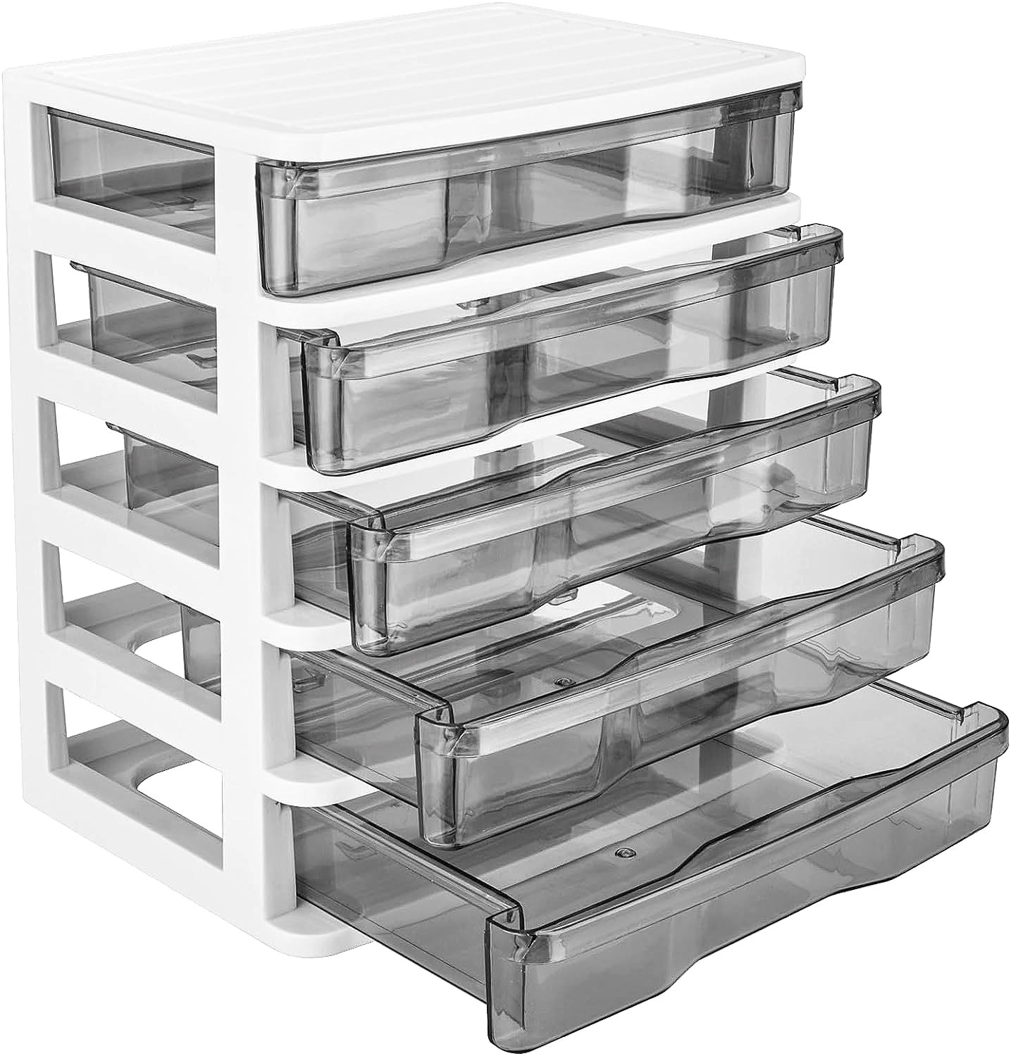Charmewooden Plastic Drawers 5 Layer Desktop Storage, Small Organizer White