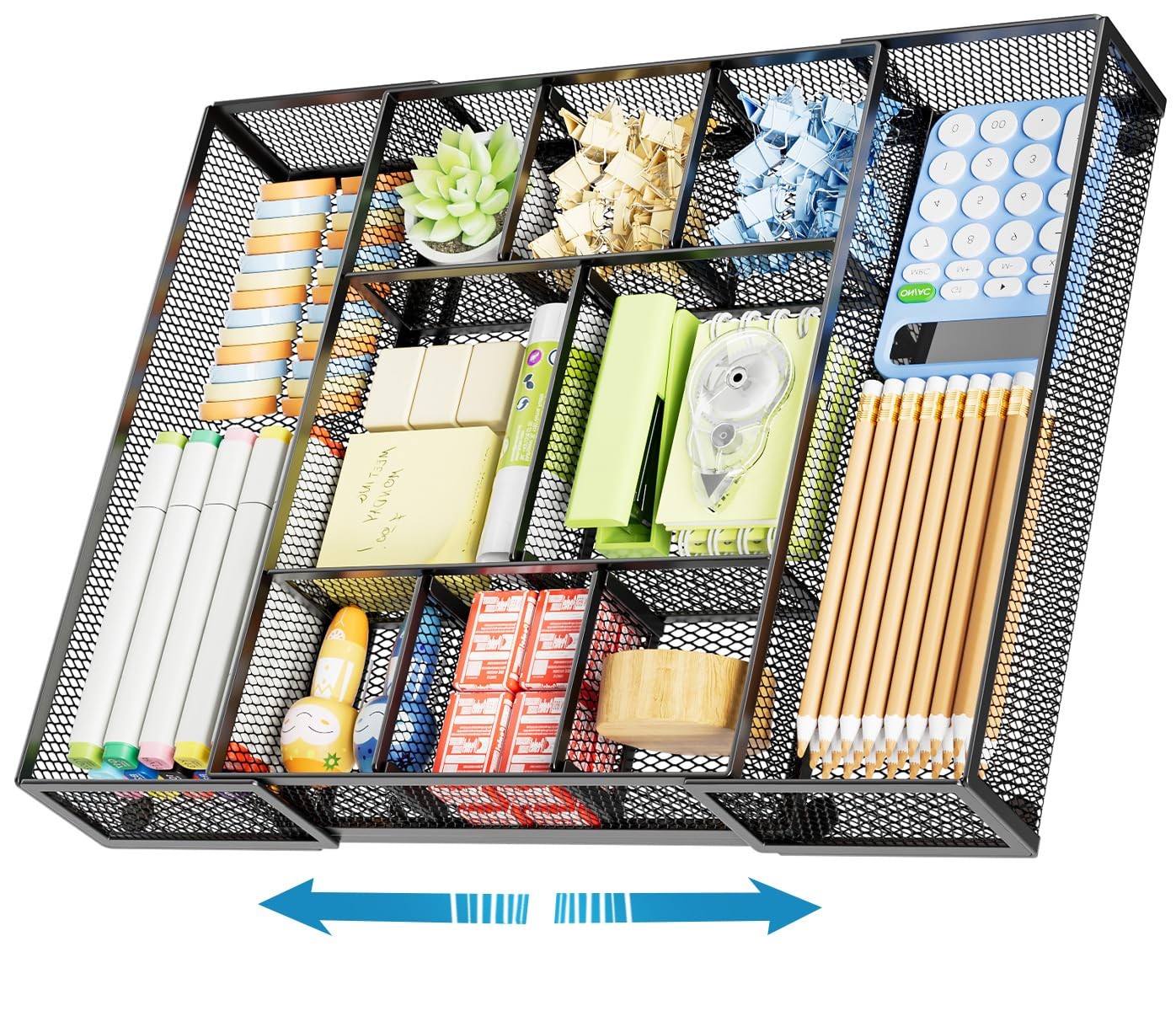 Expandable Desk Drawer Organizer, Mesh Drawer Organizer Tray with 10 Adjustab…