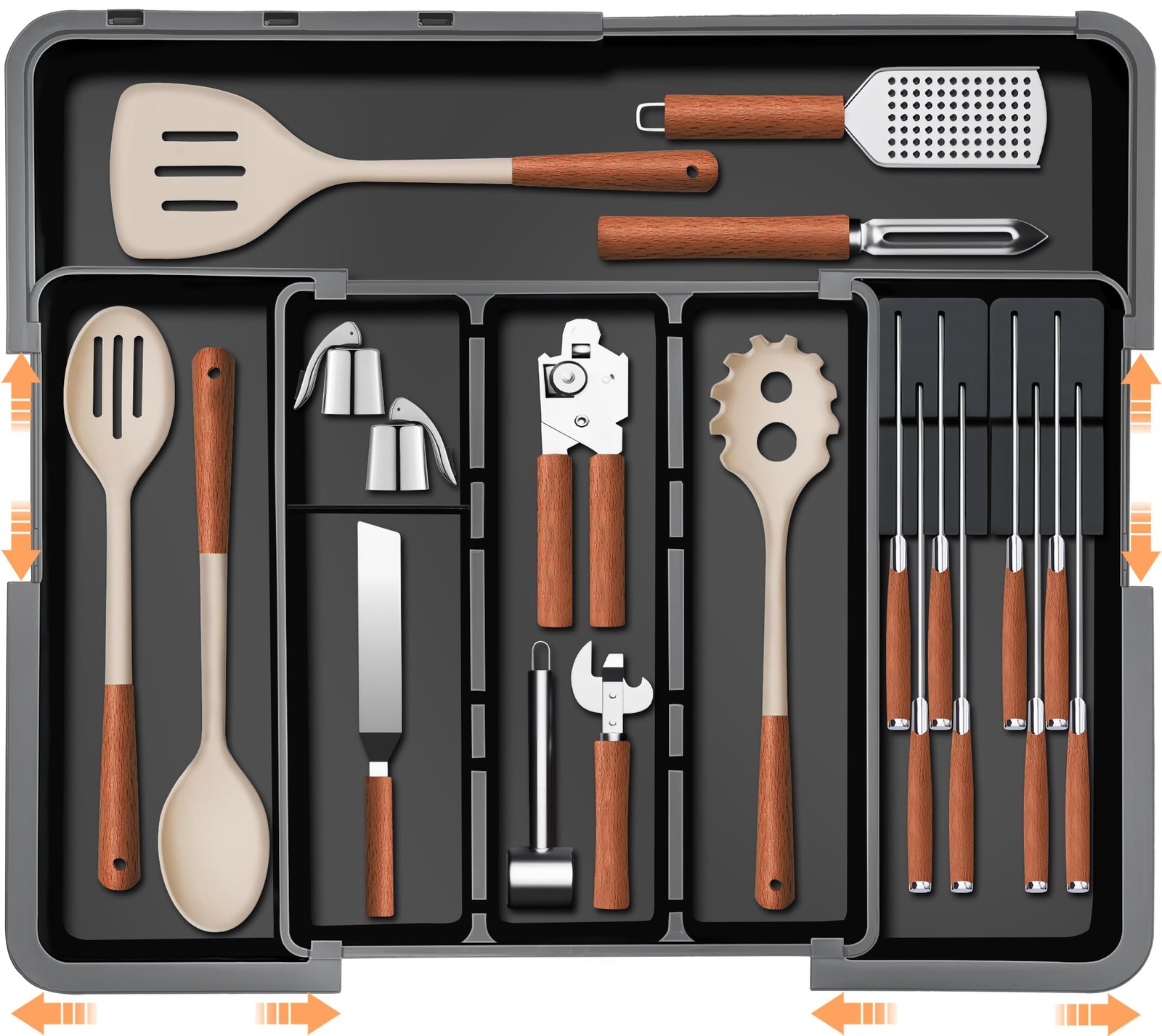Large Utensil Drawer Organizer for Kitchen, Expandable Silverware Black
