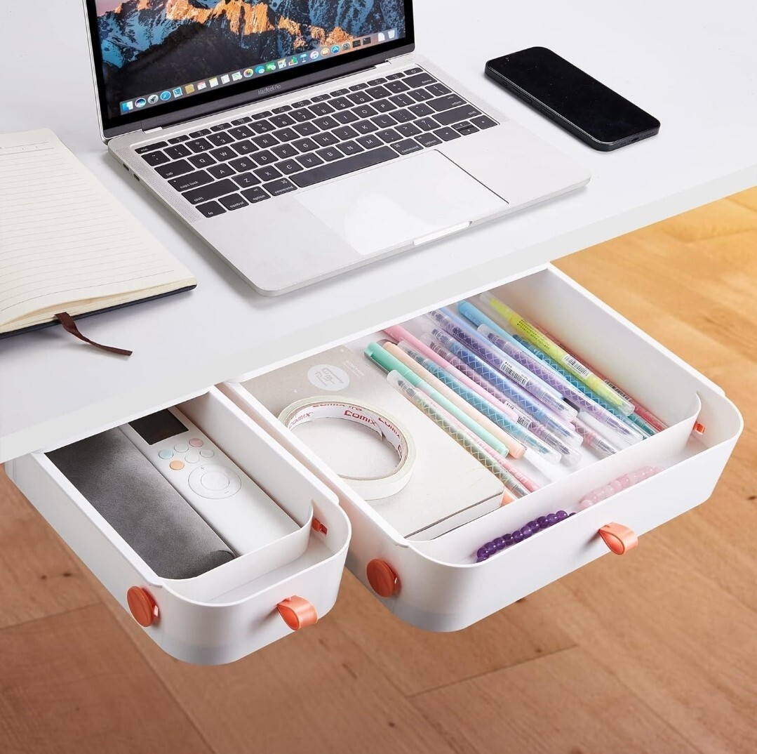 Large Under Desk Drawer Organizer 2 Pack Slide Out Desk Drawer White Plastic …