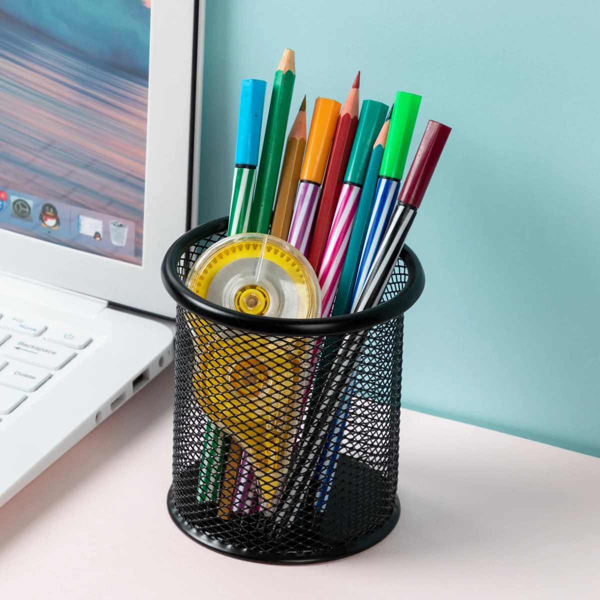 1PC Mesh Pencil Holder Metal Pen Cup Black for Desk 1Pcs Pencil Holder Office