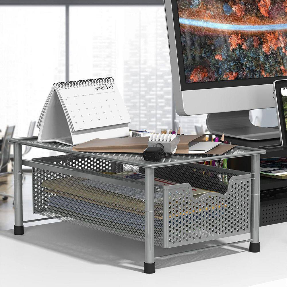 Silver 11 In. X 7.5 In. Metal Modern Sliding Desk Organizer Drawer