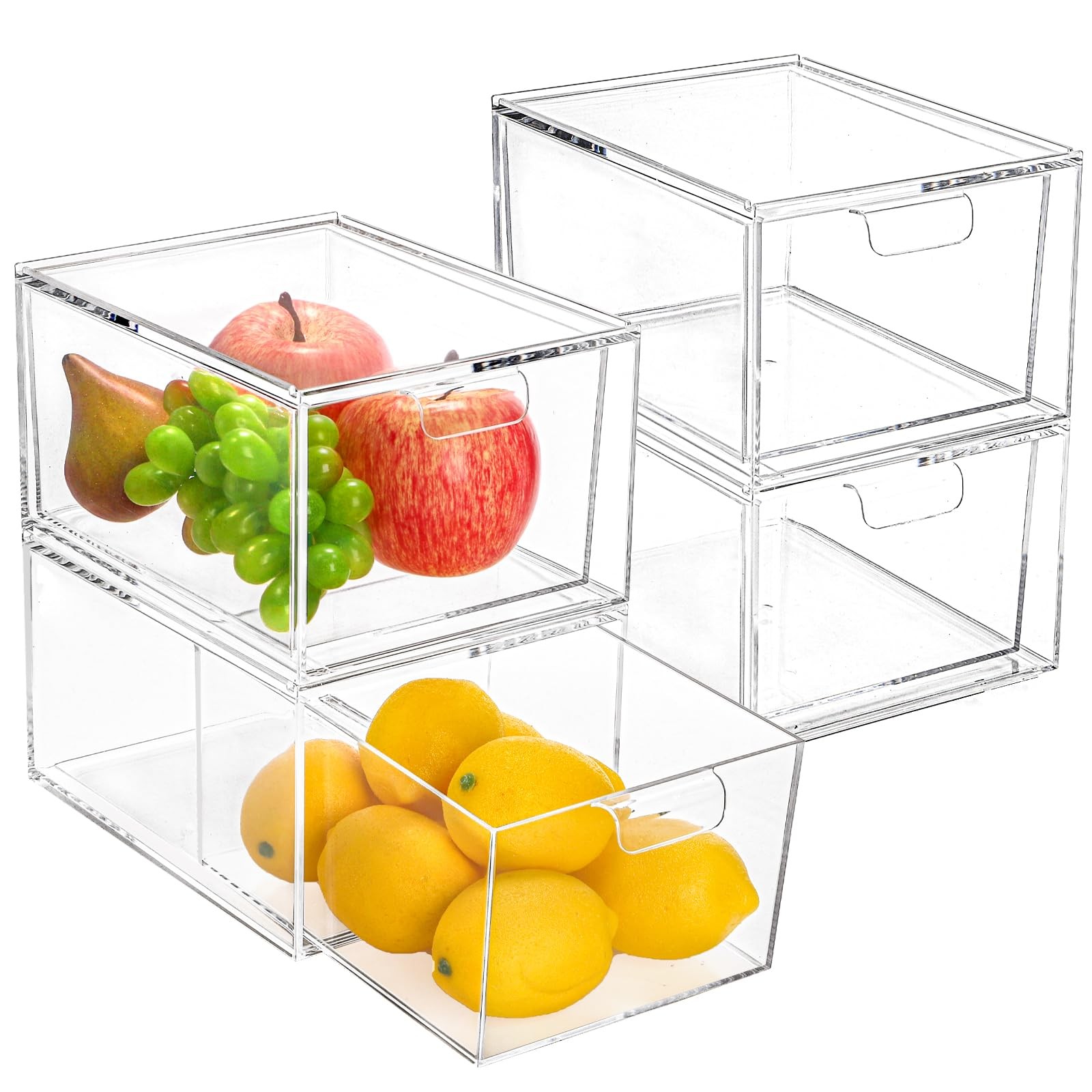 Foraineam 4 Pack Stackable Storage Containers Makeup Organizer Drawers, Clear