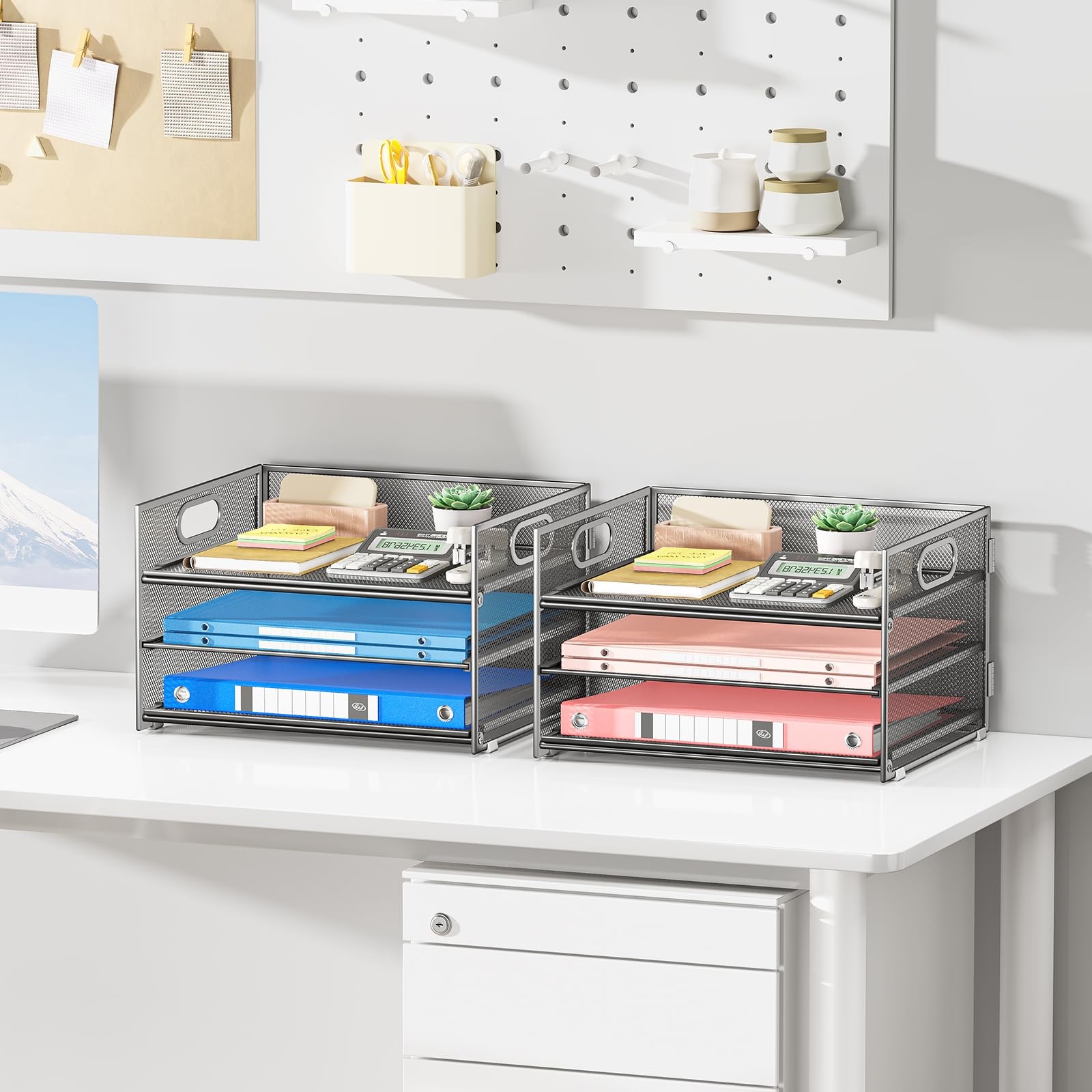 2-Pack 3-Tier Silver Metal Mesh Desk Paper Letter Tray & File Sorter Organize…