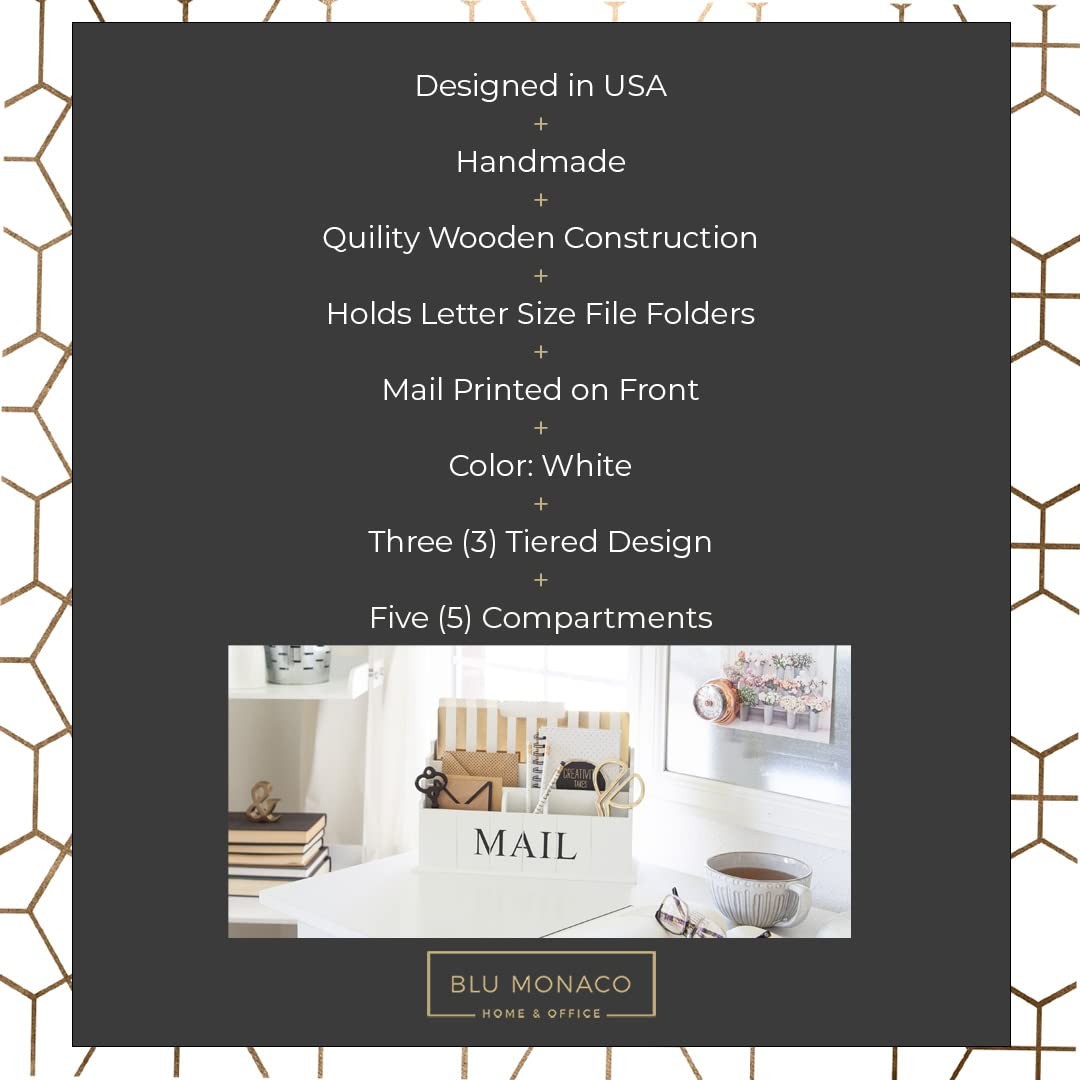 BLU MONACO | White Wooden Mail Organizer for Countertop | Standing File Organ…