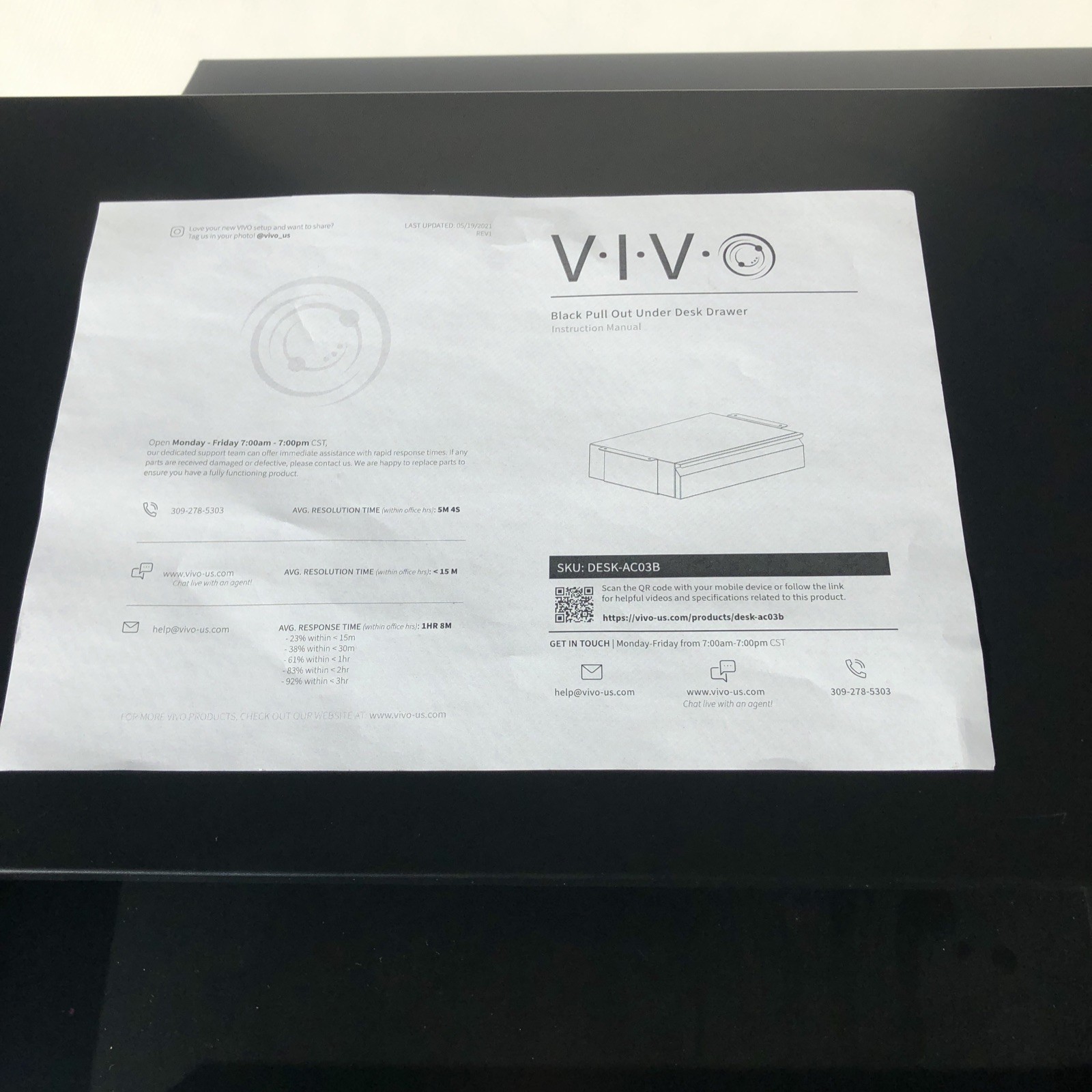 VIVO Black Pull Out Desktop Storage Drawer Desk Organizer NO MOUNTING BRACKET