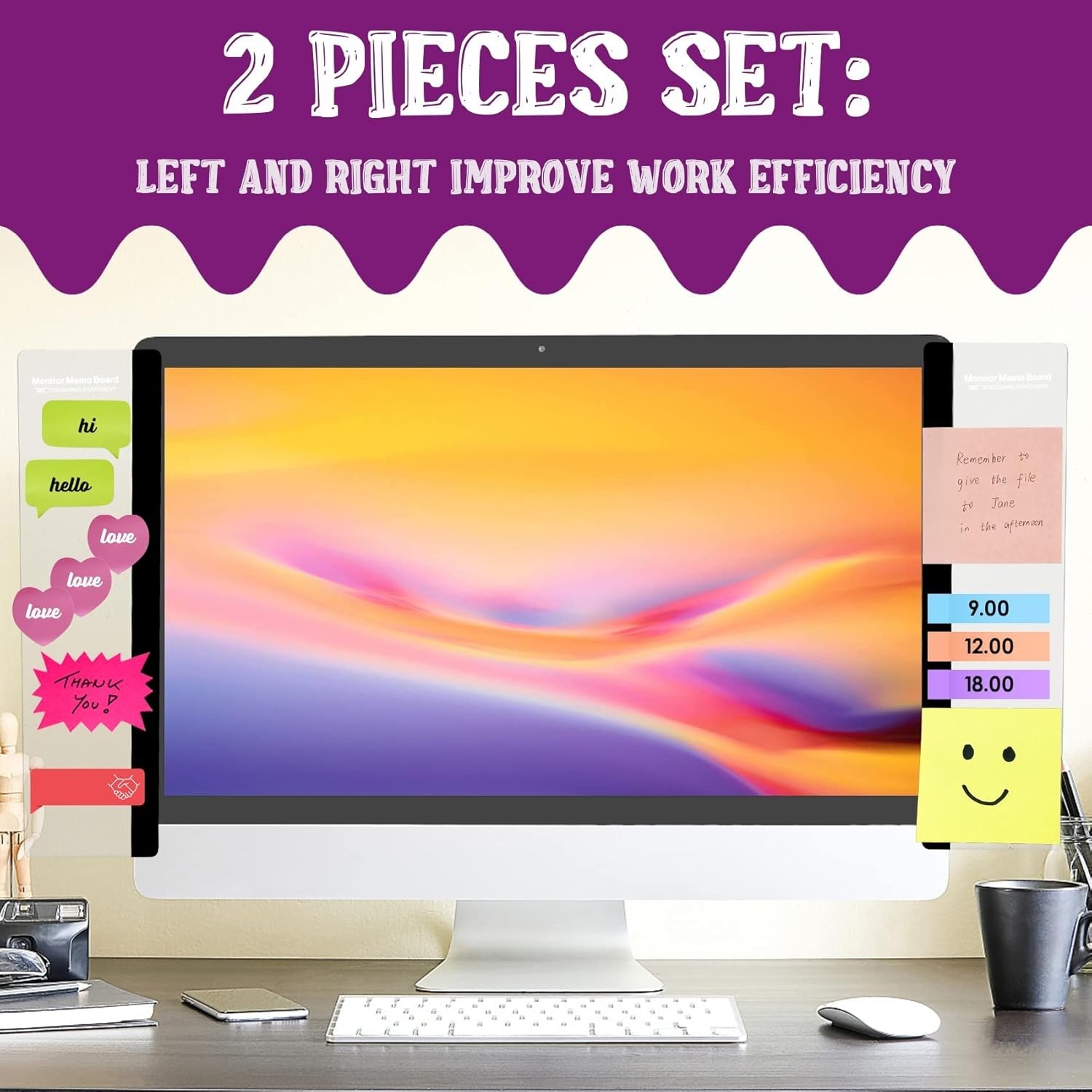 2pcs Computer Monitor Memo Board Sticky Note Holder Office Desk Accessories