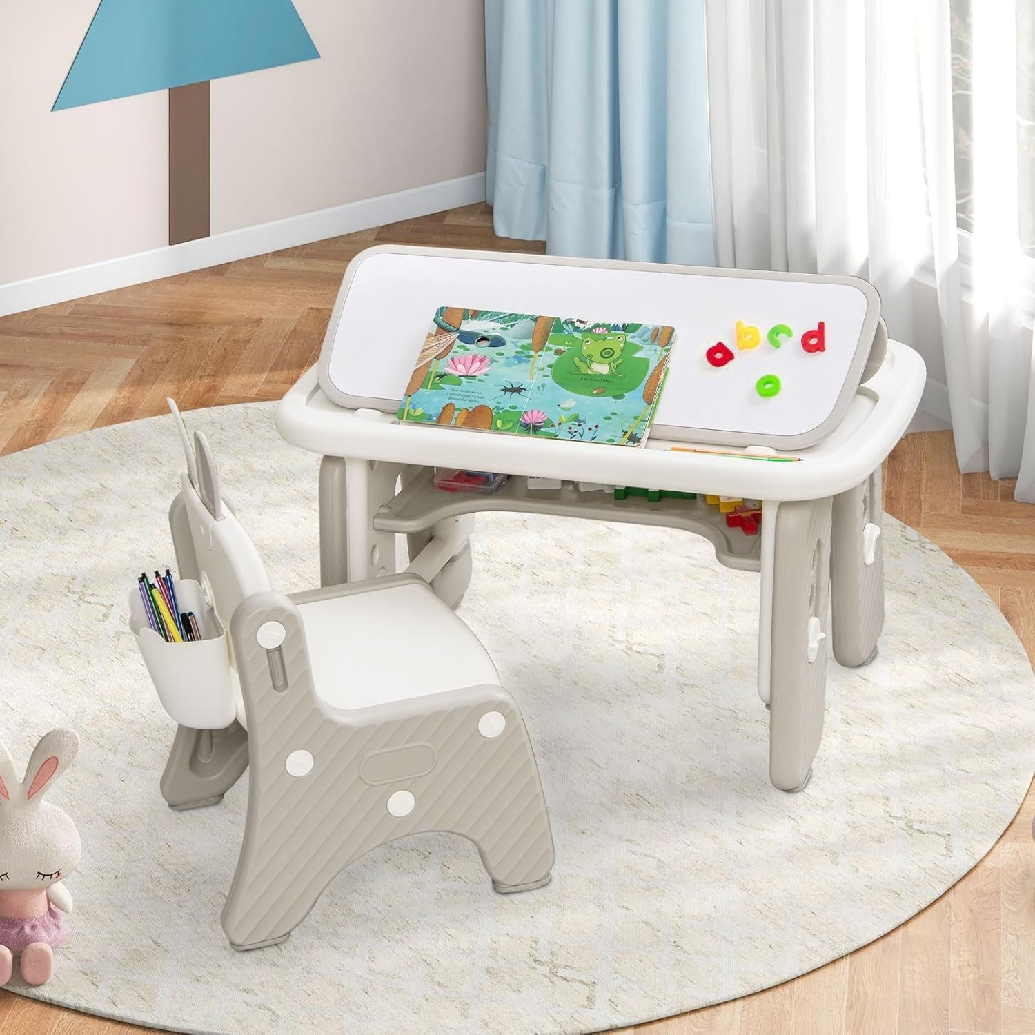 Kids Table and Chair Set, Activity Table with Magnetic Ding
