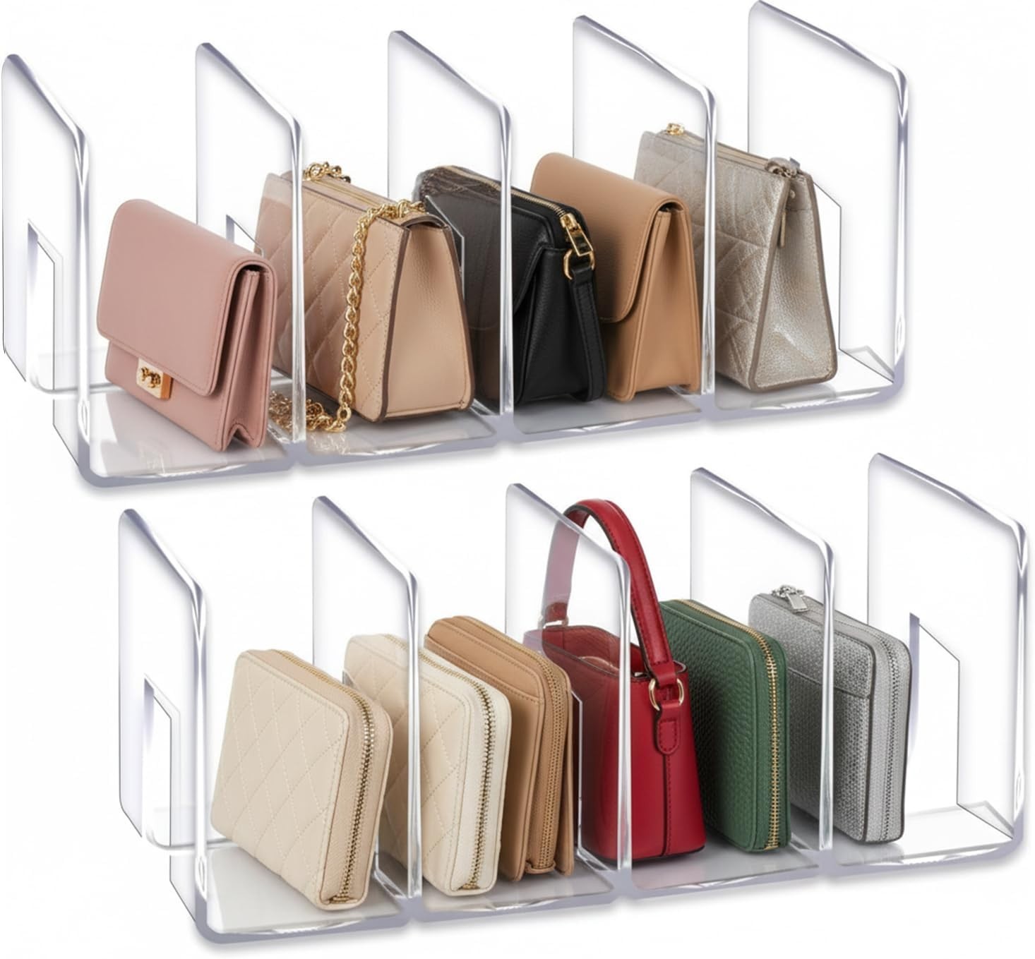 Clear Acrylic Desk File Sorter Purse/Handbag Organizer Clutch Divider Mesh Fo…
