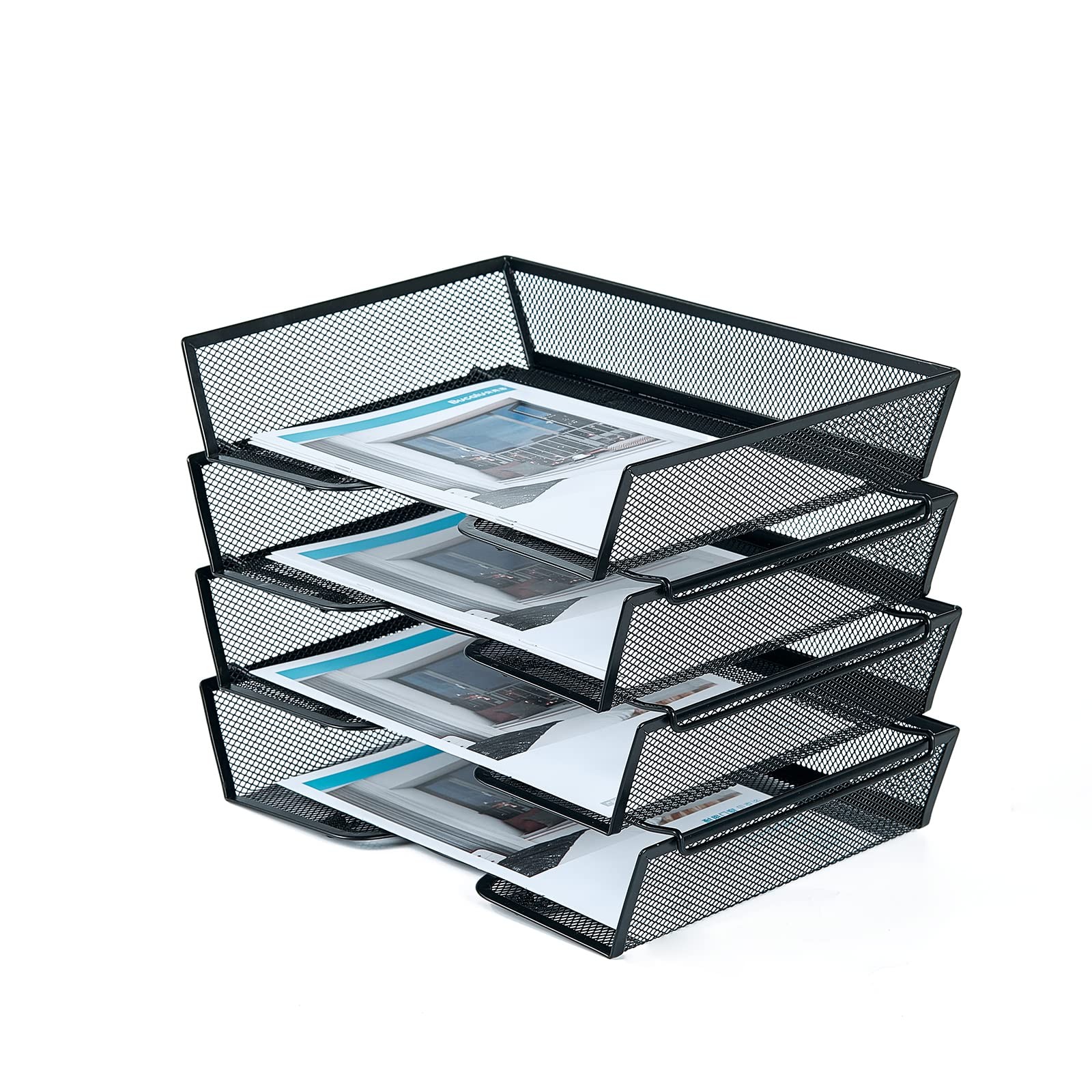 4 Tier Metal Mesh Desk Organizer-Stackable Paper Tray for Home, Office,School…