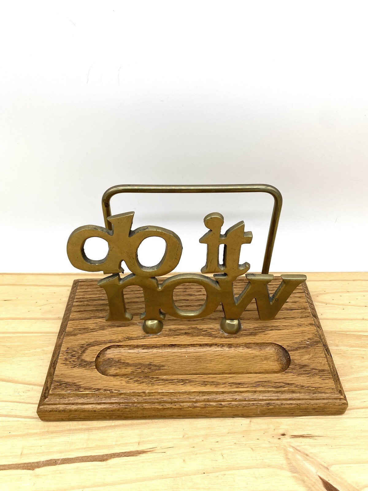 Vintage Brass On Wood Inspirational DO IT NOW Desk Organizer Mail Holder