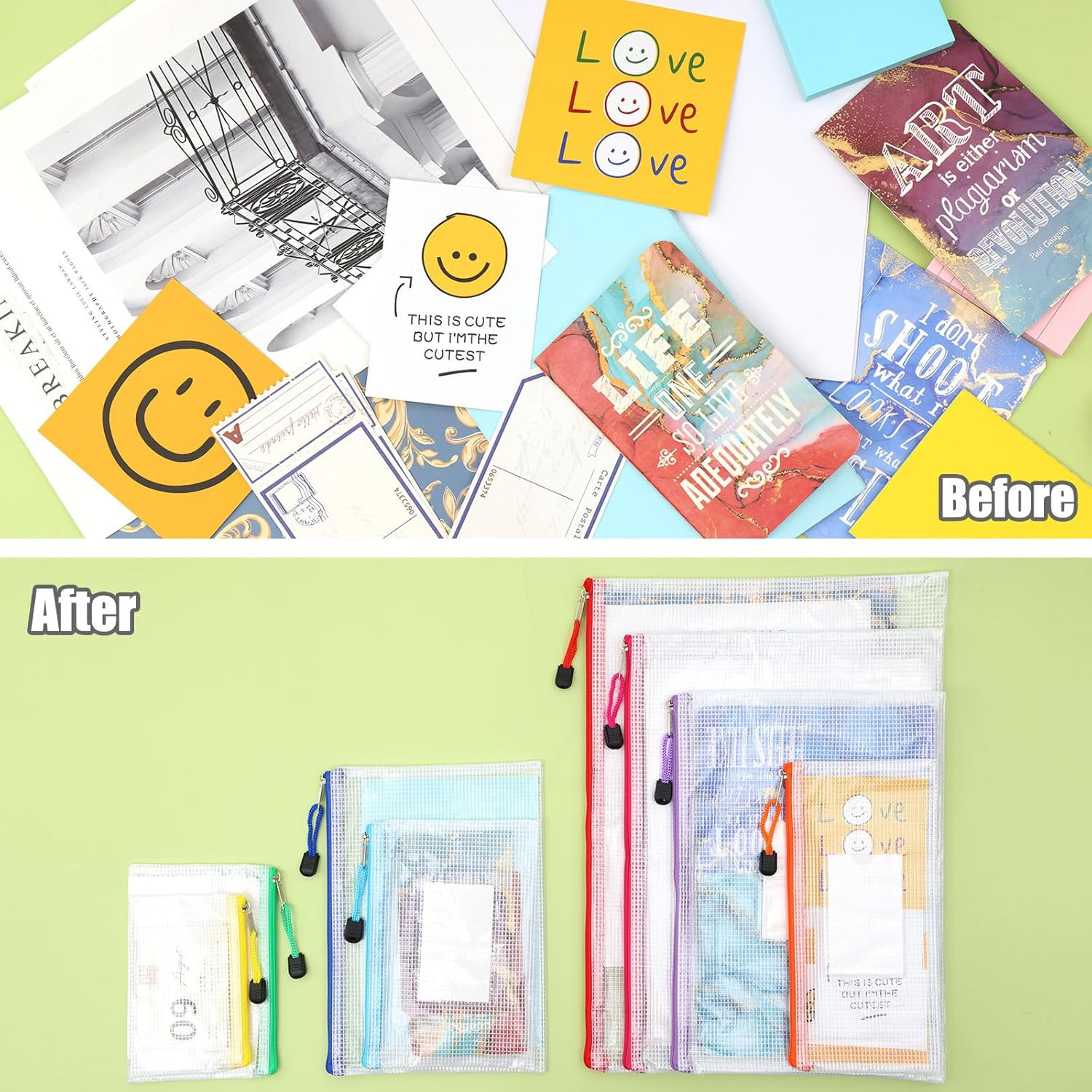 8Pcs Mesh Zipper Pouch – 8 Sizes Waterproof Zipper Bags, 8 Colors Waterproof Pla