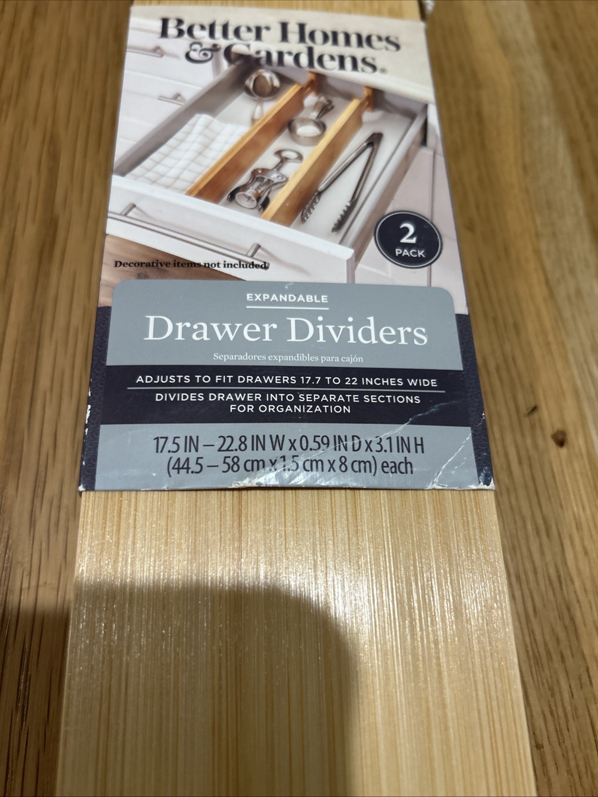 2PC Bamboo Kitchen Organizer Expandable Drawer Dividers, 17.5-22.8×0.59×3.1in