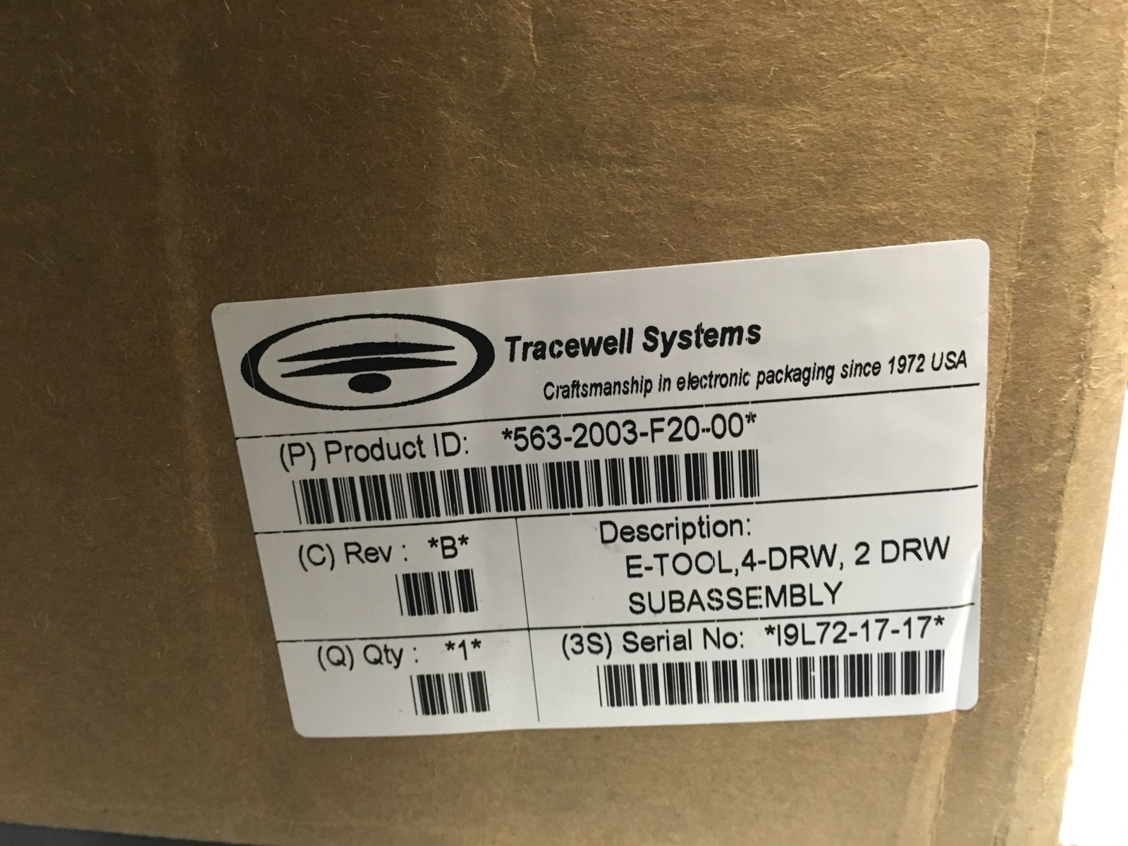 NEW Tracewell Systems 563-2003-F20-00 E-Tool 2 Drawer Assembly
