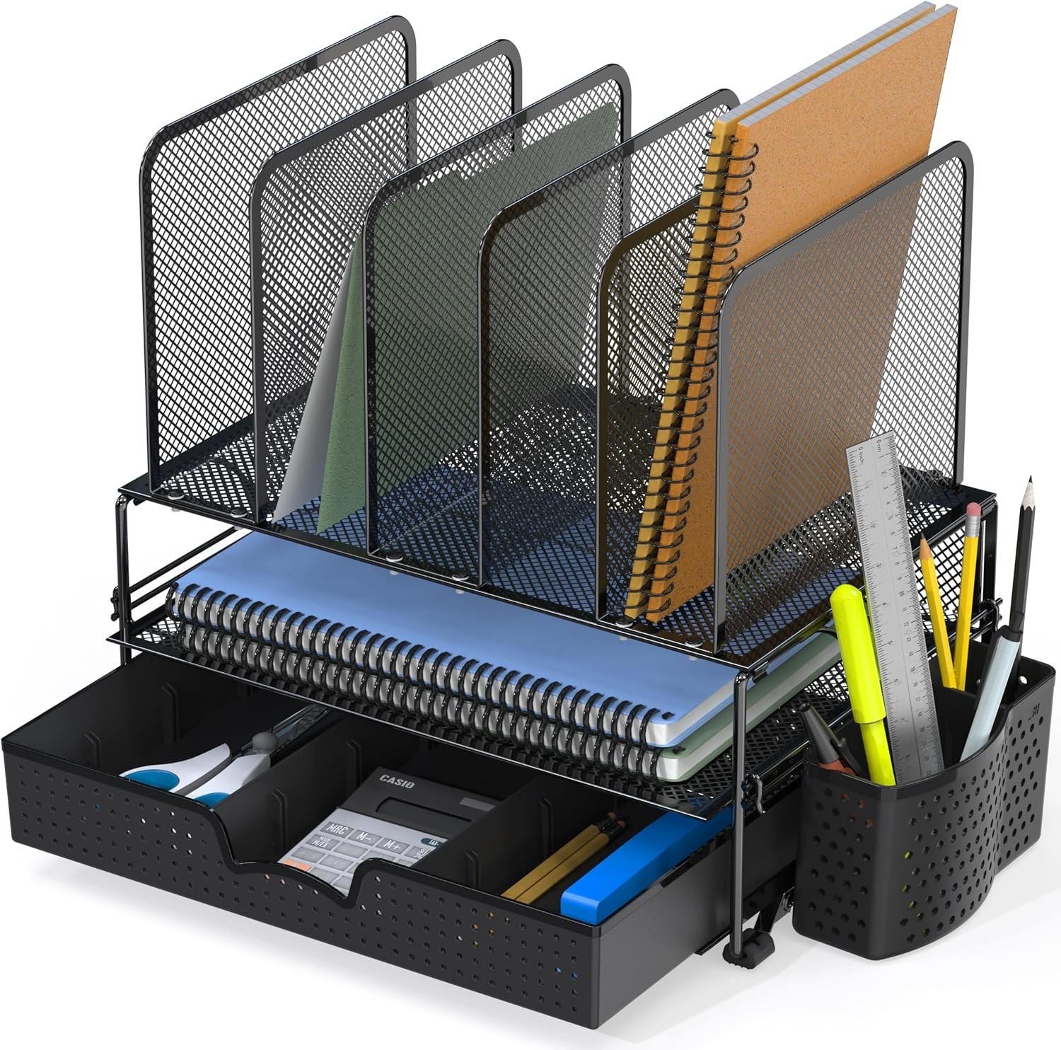 Modern Black Desk Organizer with Detachable Pen Bucket – Effortless Storage