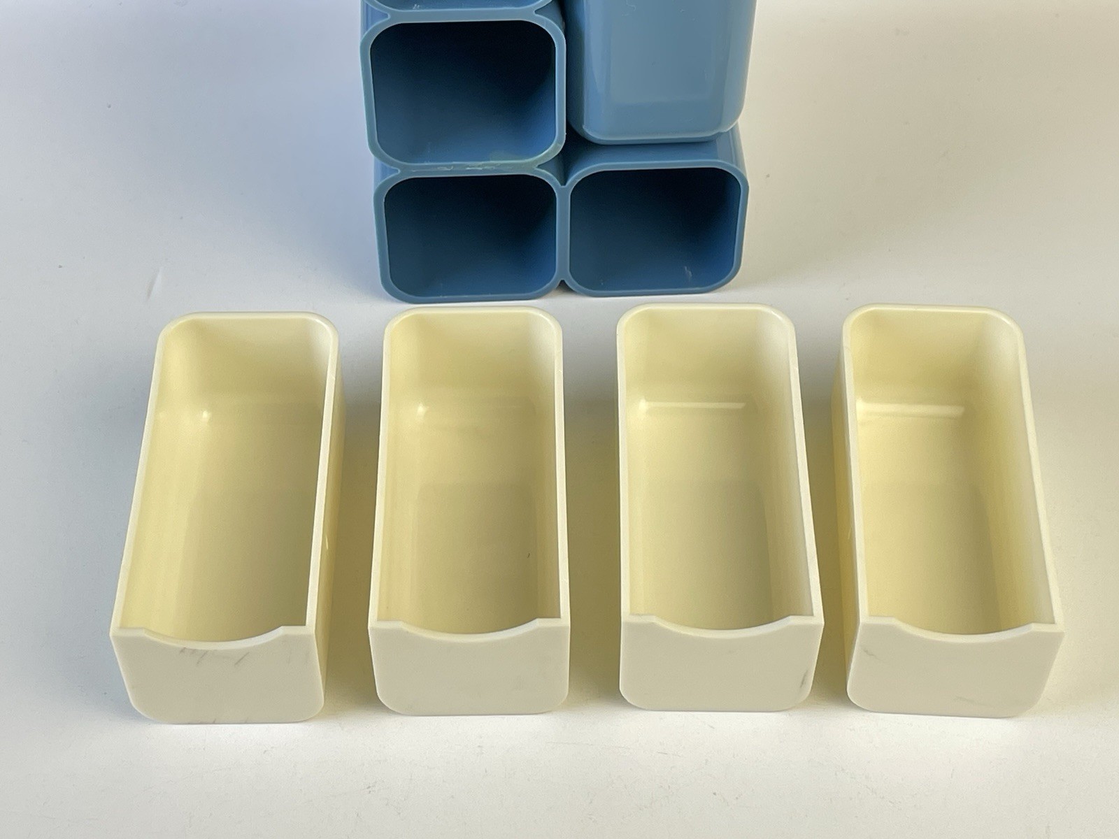 Vintage Mid Century Modern Blue Plastic Mini Drawer Storage Caddy Desk Organizer