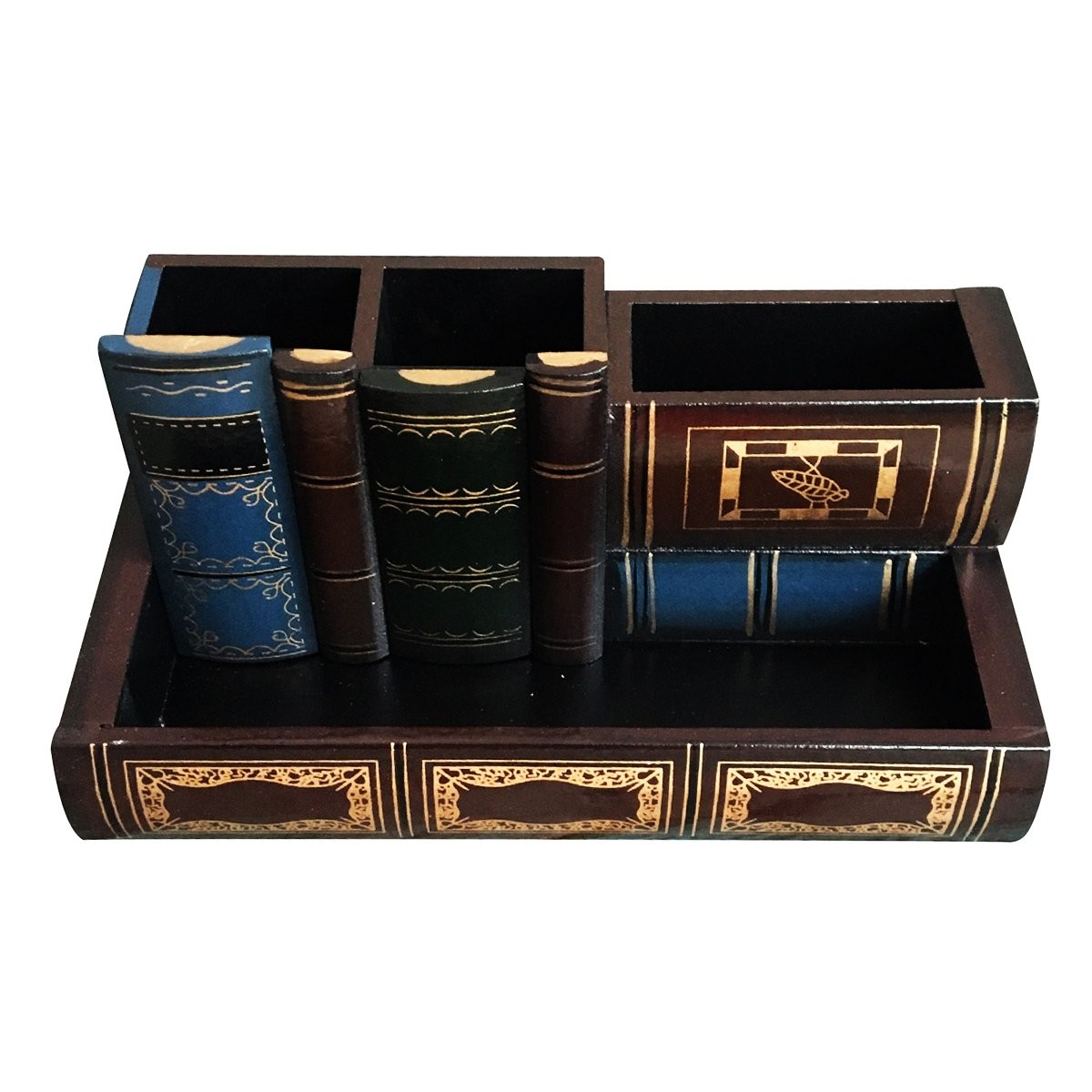 Tosnail Decorative Pen Holder with Storage Compartment, Wooden Pencil Retro