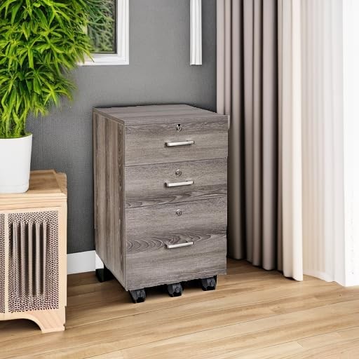 Bonnlo 26″H 3 Drawer File Cabinet With 15.7”W x 15.7”D x 26” H, Grey Oak