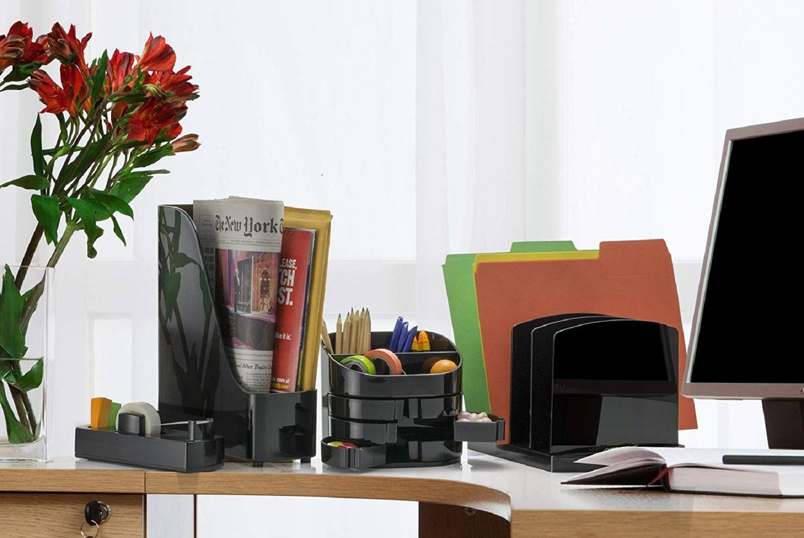 2200 Series Double Supply Desktop Organizer in Black Plastic