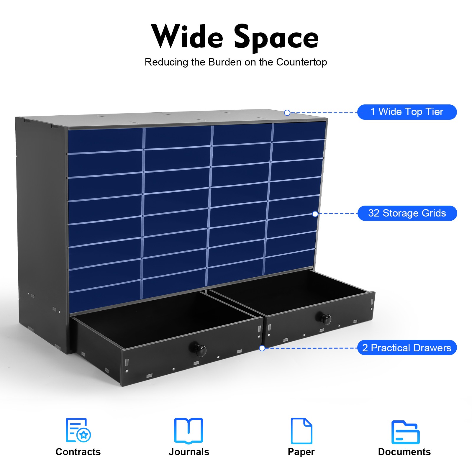 PVC 32-Slots Office File Storage Shelf Organizer Desk Folders Mail Sorter Rack