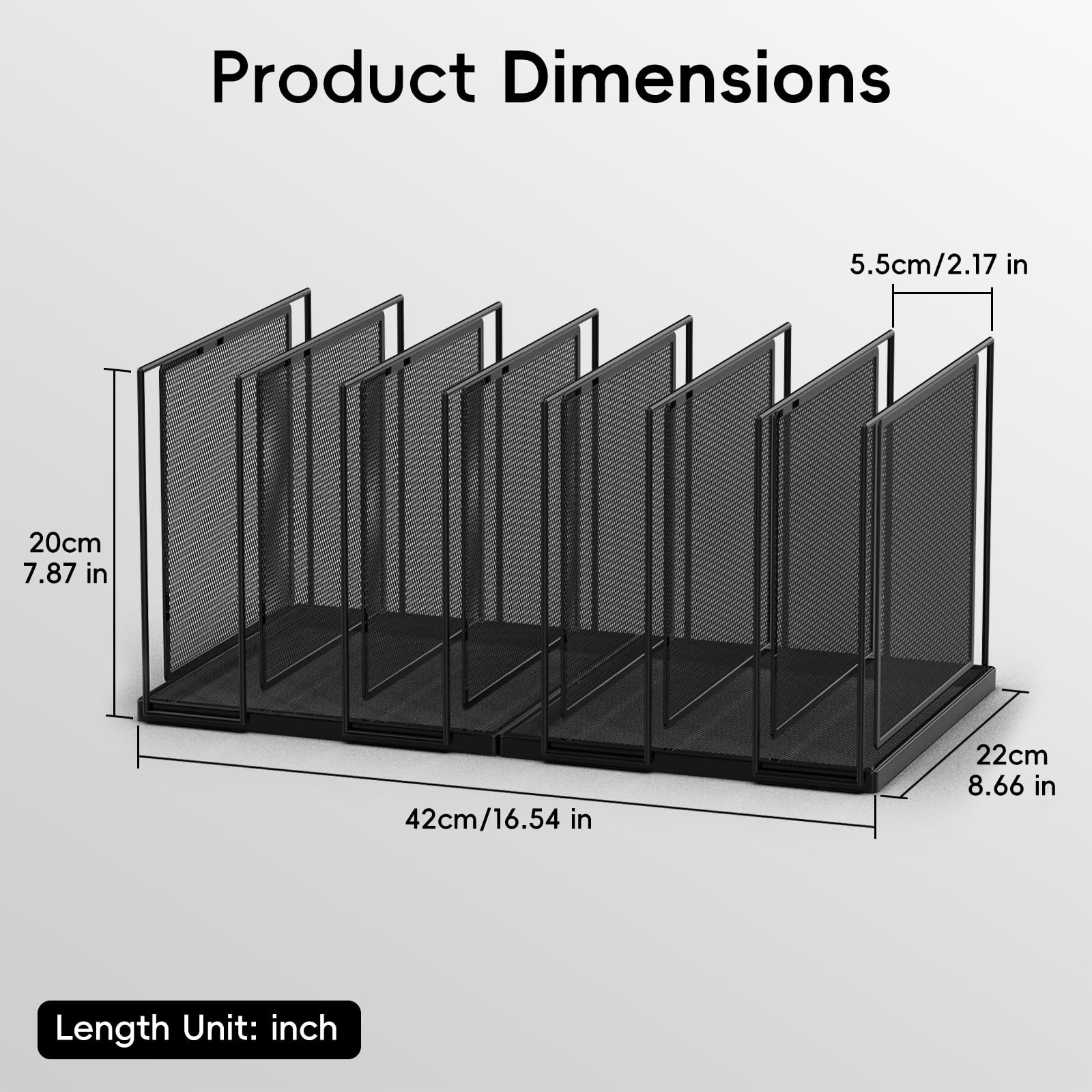 Black 7Section Vertical Desk File Organizer Standing Metal Sorter Paper