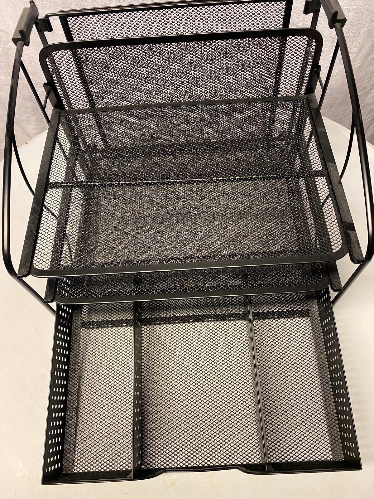 Black Wire Desk Organizer – Drawer, 2 pull out shelves & a vertical file slot