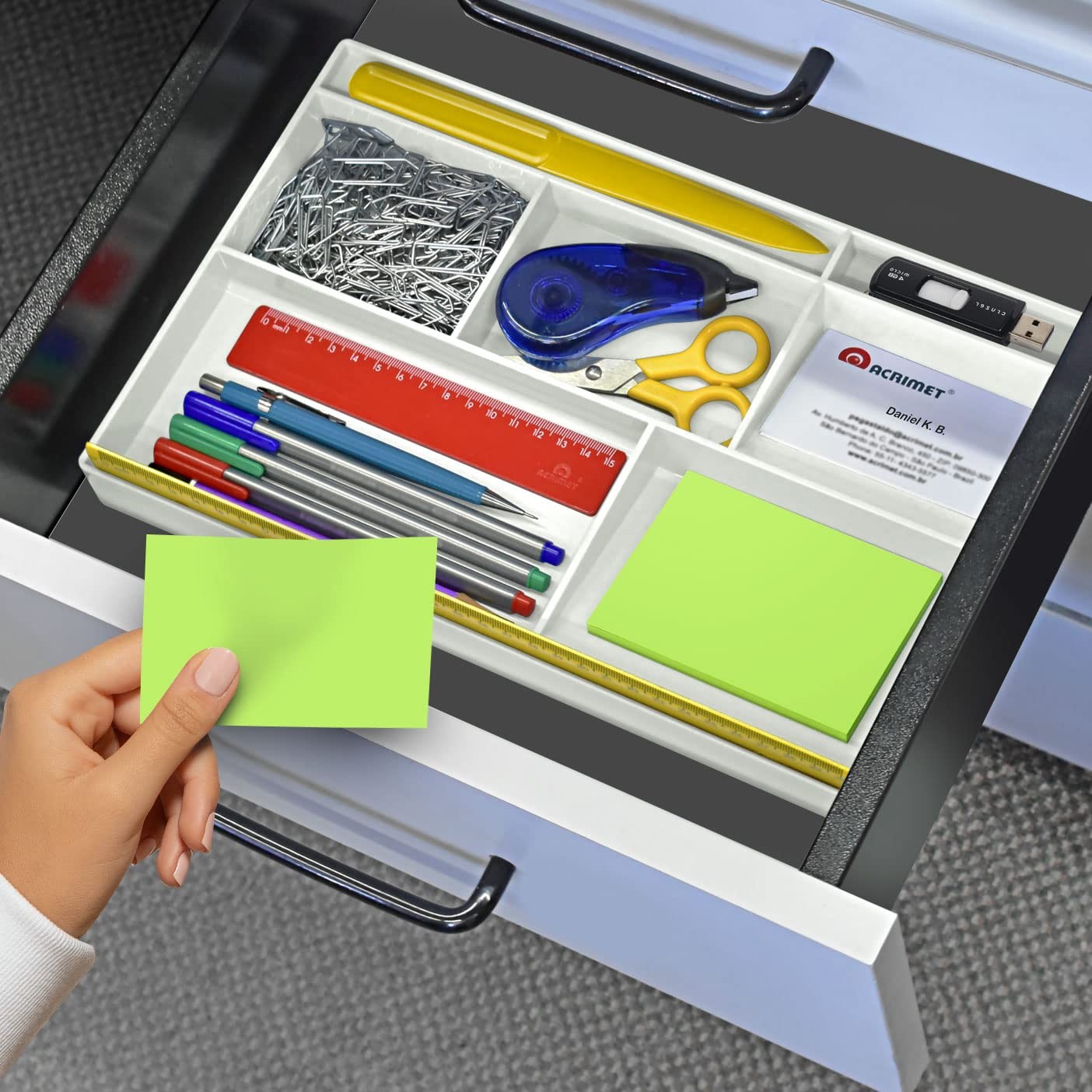 Acrimet Desk Drawer Organizer Tray with 8 compartments Bin White