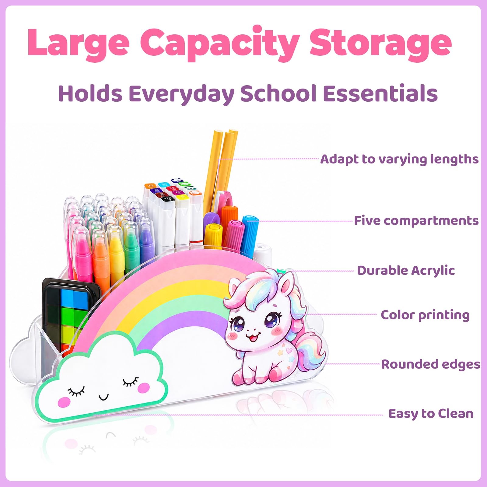 Kids Desk Organizer for Girls, Unicorn Pencil Holder with 5 Compartments, Mar…