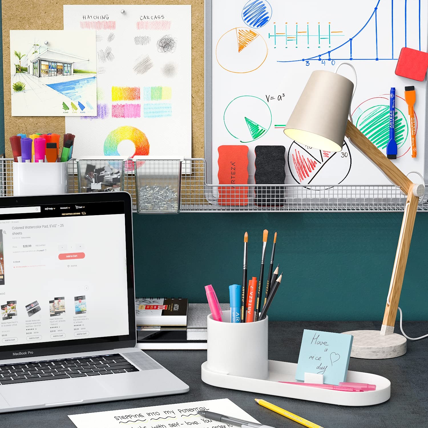 Arteza Office Desk Organizer, 11.3 x 4.1 x x 3.8 inches, Multicolor