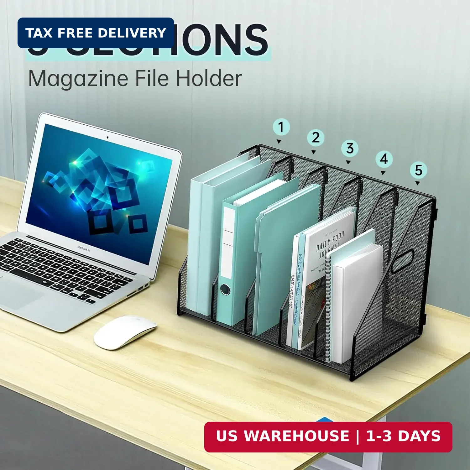 Gawerk Desktop File Magazine Folder Holder 5 Vertical Compartments, Desk Organiz