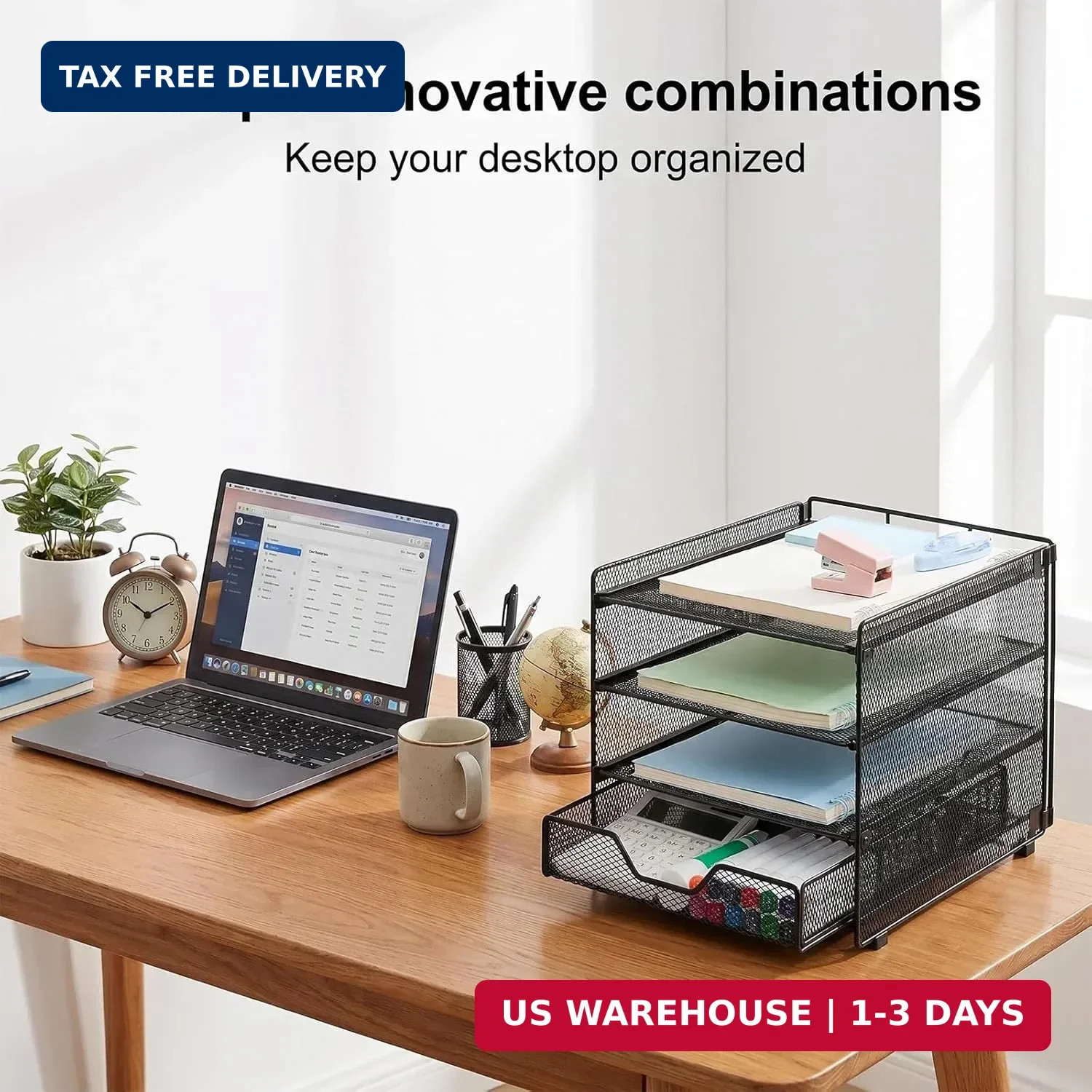 OPNICE Desk Organizers and Accessories, 4-Tier Desktop File Organizer with Drawe