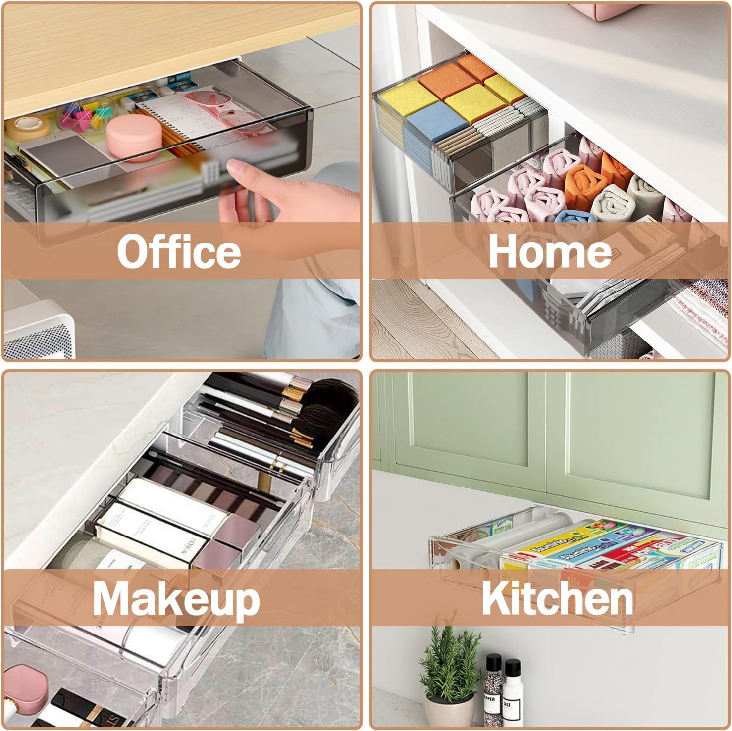 Under Desk Slide Out Drawer Organizer 3 Pack Large Medium Small SML