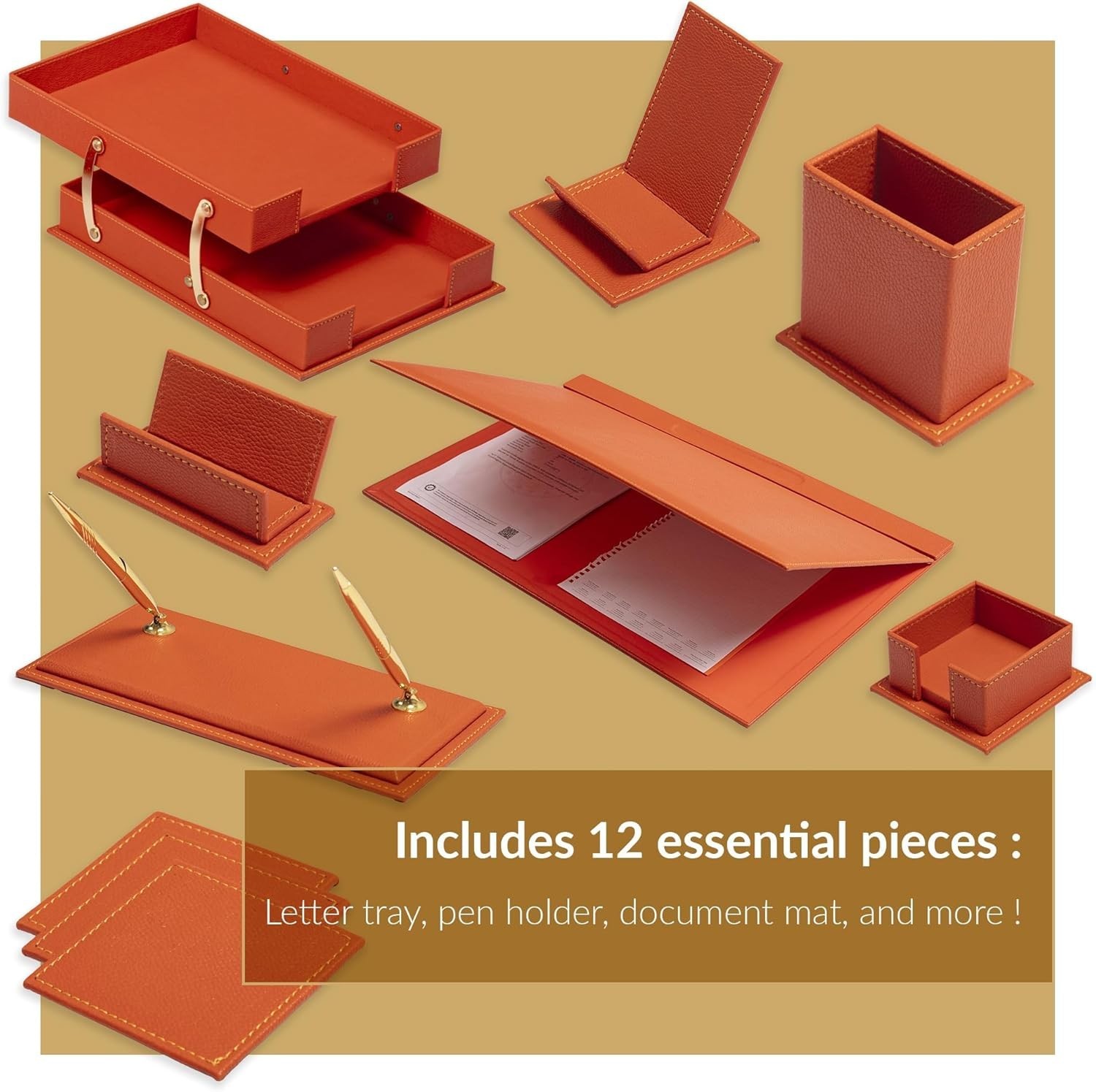 Classic Desk Organizer – 12 PCS Leather Desk Organizer Set – Desk Accessories