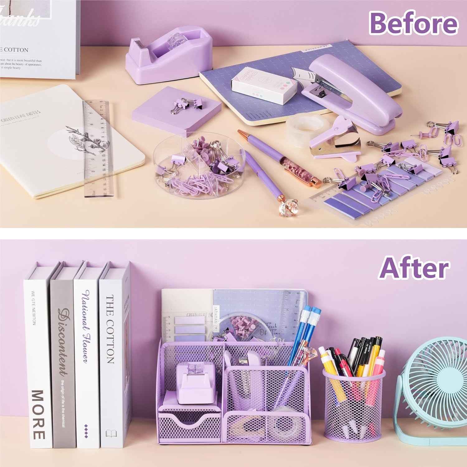 15 Pcs Purple Office Supplies Set Mesh Desk Organizer Accessories Kit include…