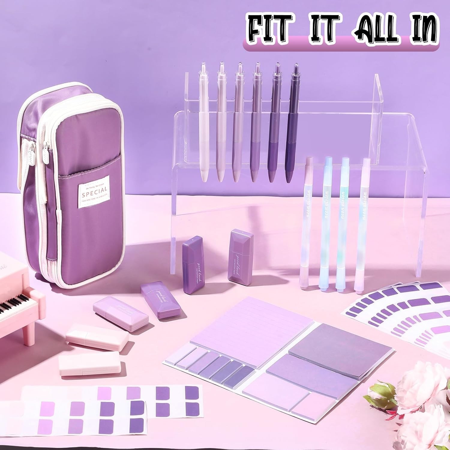 Practical 38-Piece Office Supplies in Stylish Purple – Perfect for Organizing