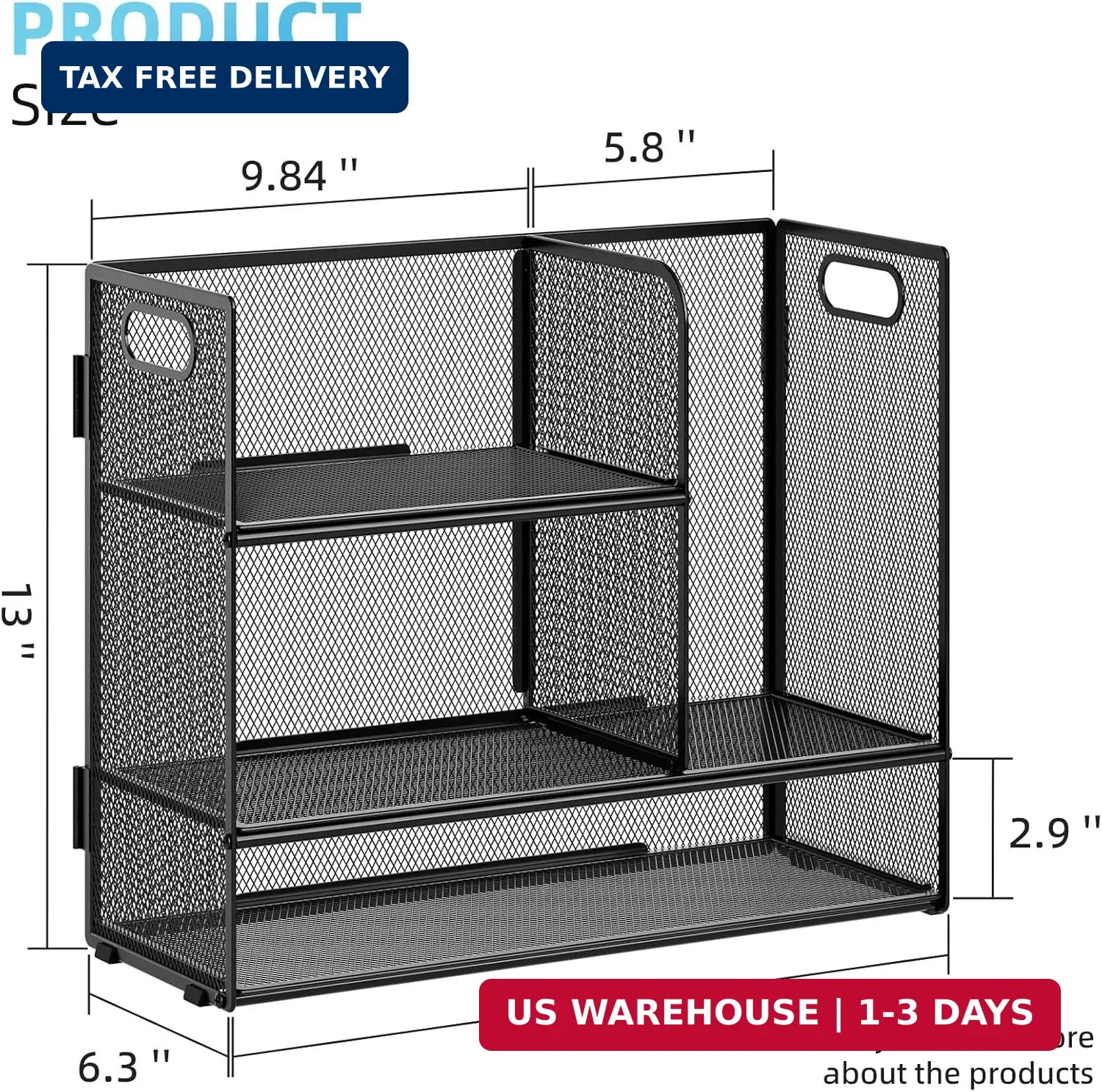 Marbrasse 3-Tier Desk Shelf Organizer with Handle, Desktop Bookshelf File Holder