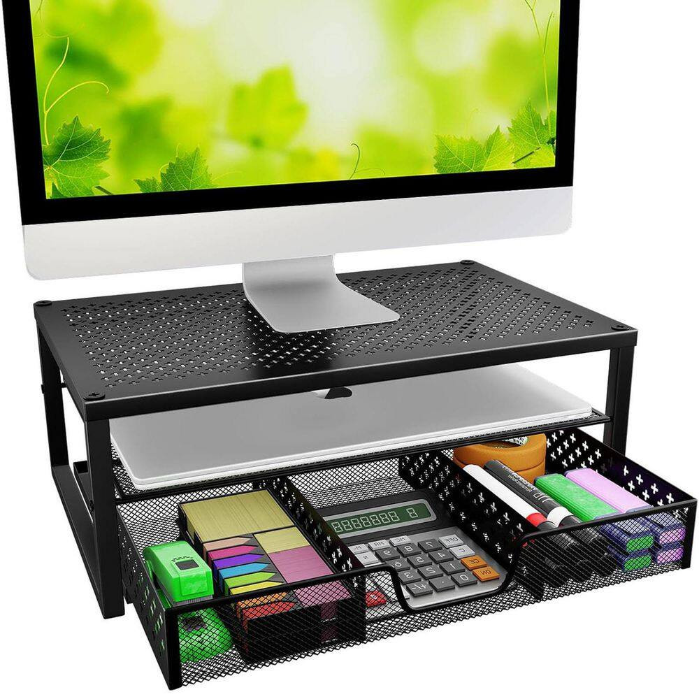 Black 16 In. X 6.3 In. Metal Modern Desk Organizer Stand with Drawer