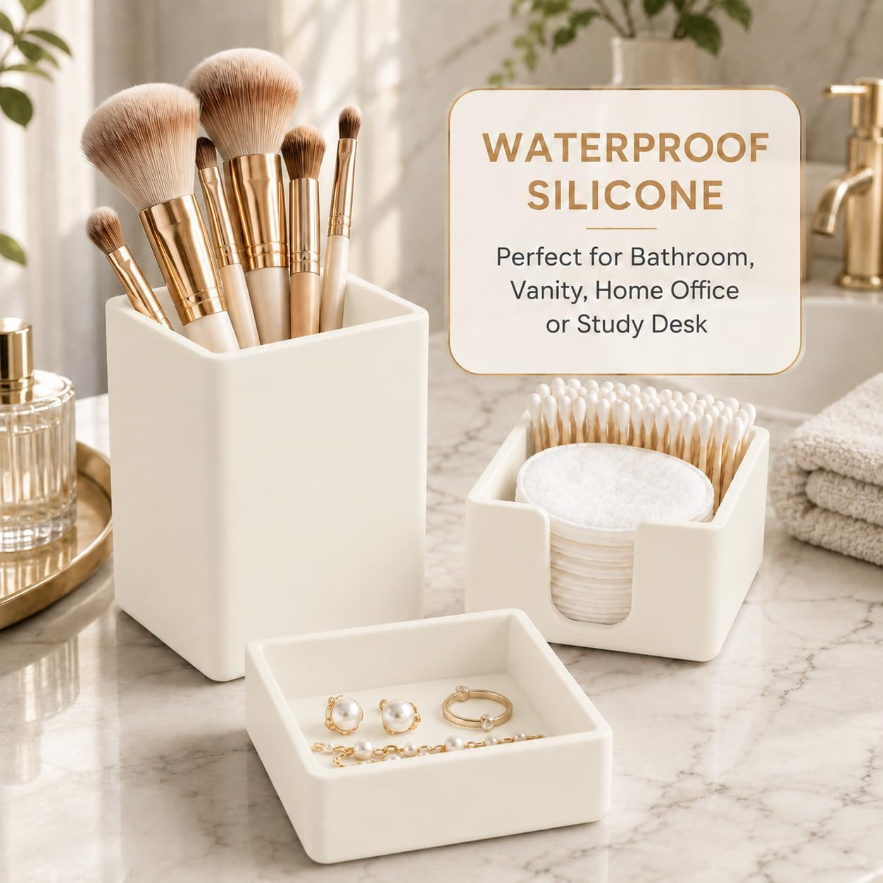 Aesthetic Silicone Desk Organizer Set of 3,Modern Office Desk Accessories with P