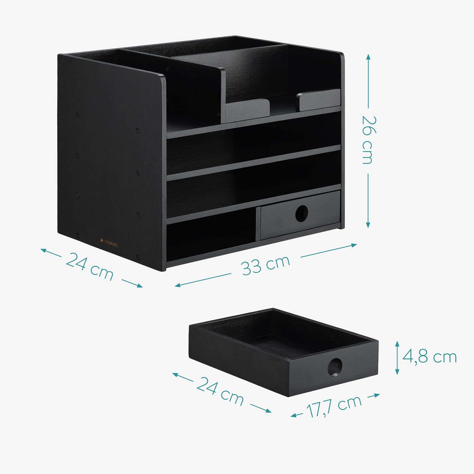 Navaris Bamboo Desk Organizer – Desktop Table Storage Drawers And Compartments