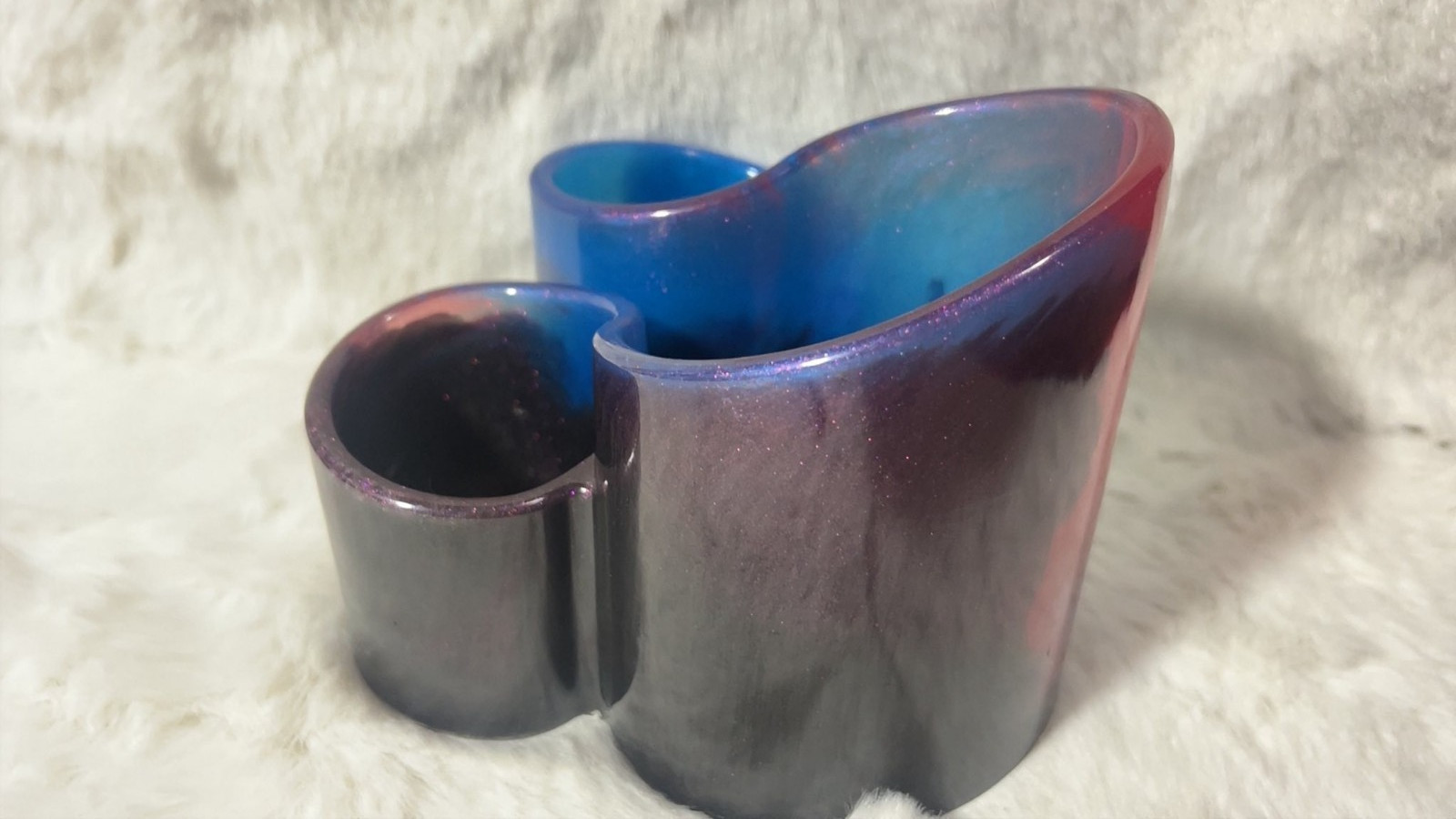 Handmade Epoxy Resin Desk Organizer, Blue Black Purple, 3 Compartment