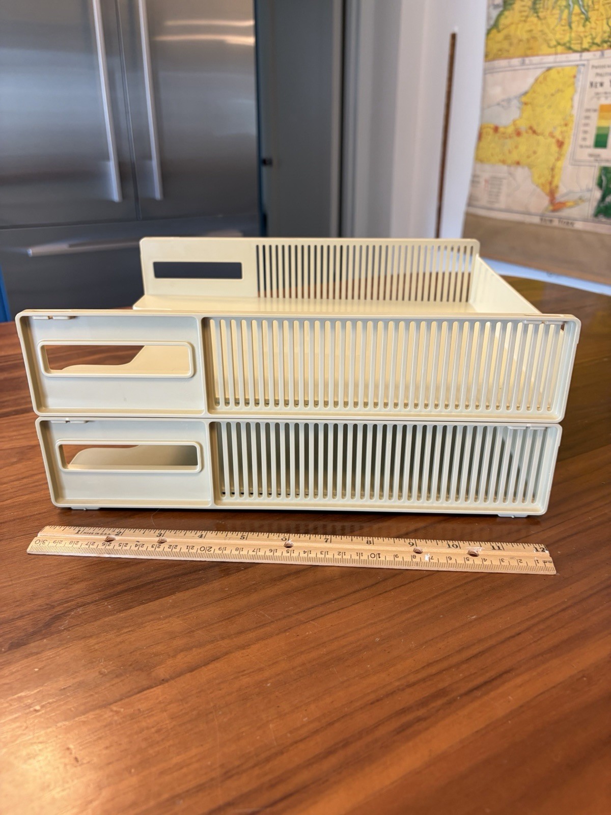 Vintage 1970s USA Eldon Office Products Plastic 2 Tier Paper Tray Tan Beige