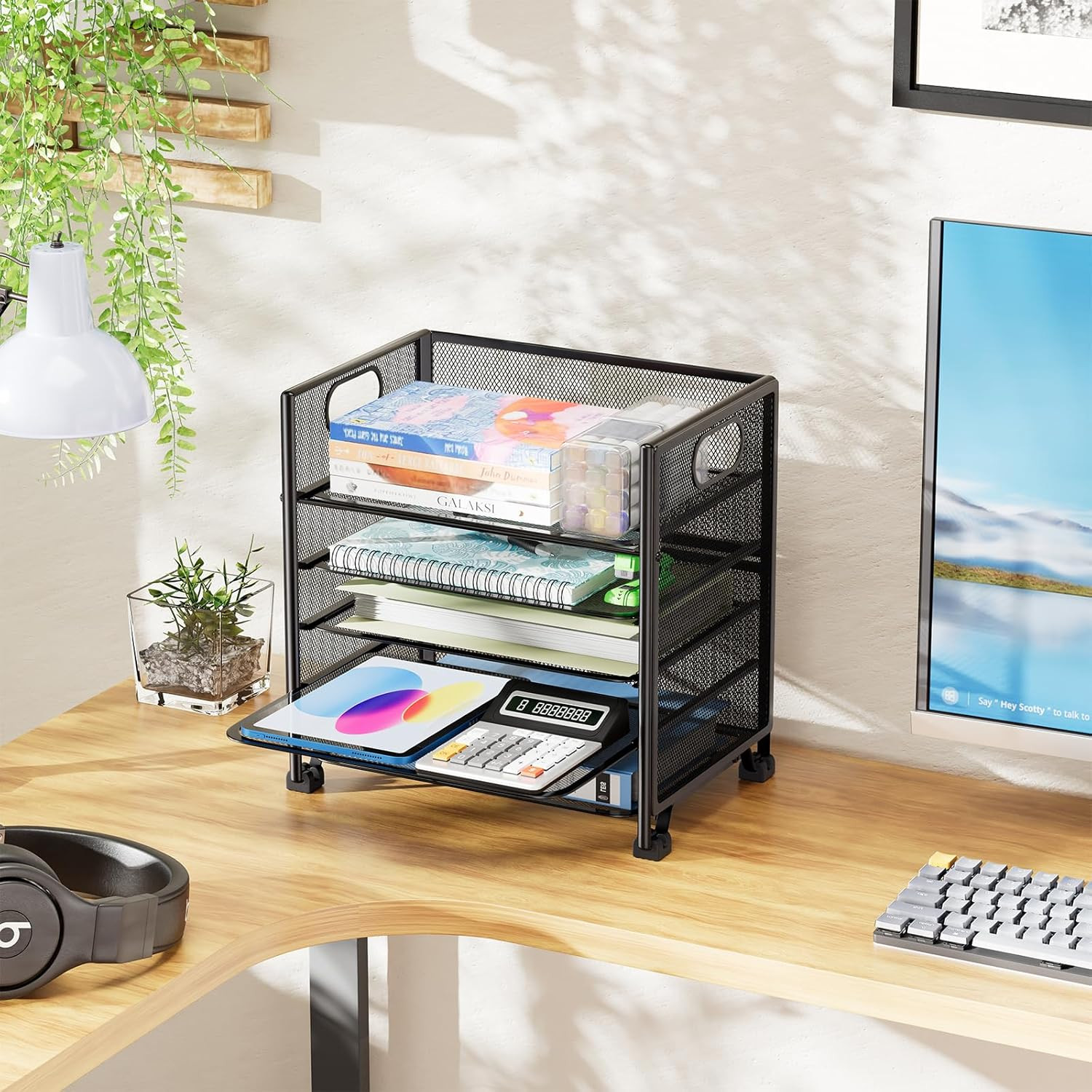 Simple Trending 5-Tier Letter Tray Organizer, Metal Mesh File Holder, Black | 5-