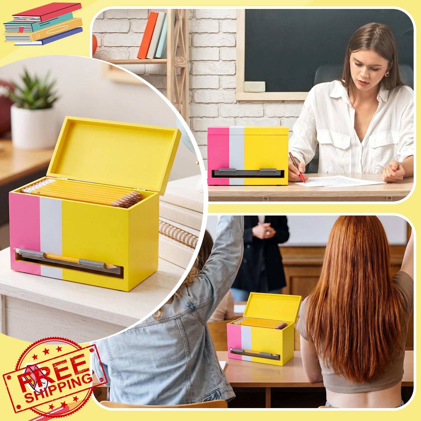 Yalikop Stripe Pink Yellow Pencil Dispenser