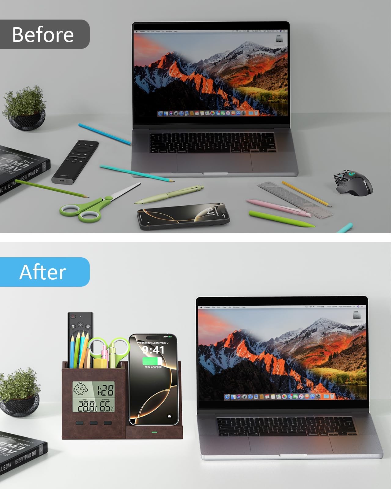 Multifunctional Pen Holder and Organizer for Desk with Wireless Charger, Digi…