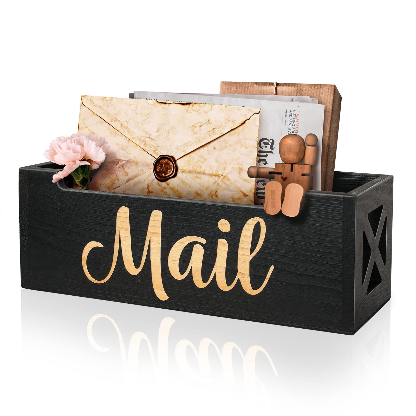 Rustic Wooden Mail Organizer Holder Countertop Basket Tray Letter Desk Wall